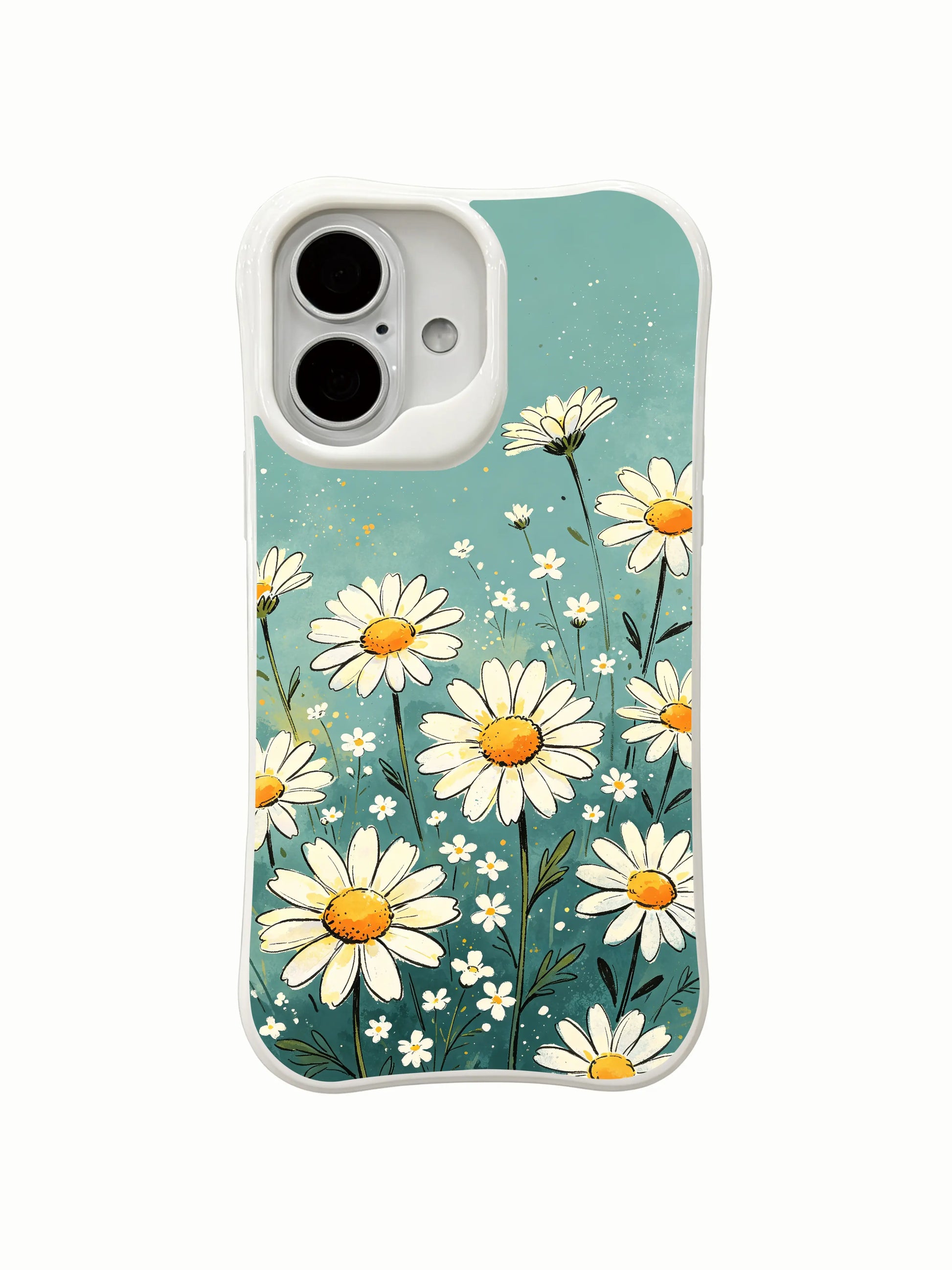 Soft Daisy Whisper art by Mira Bloomwell on this PhoneCasing iPhone 16 Plus Case, with antimicrobial gloss finish.