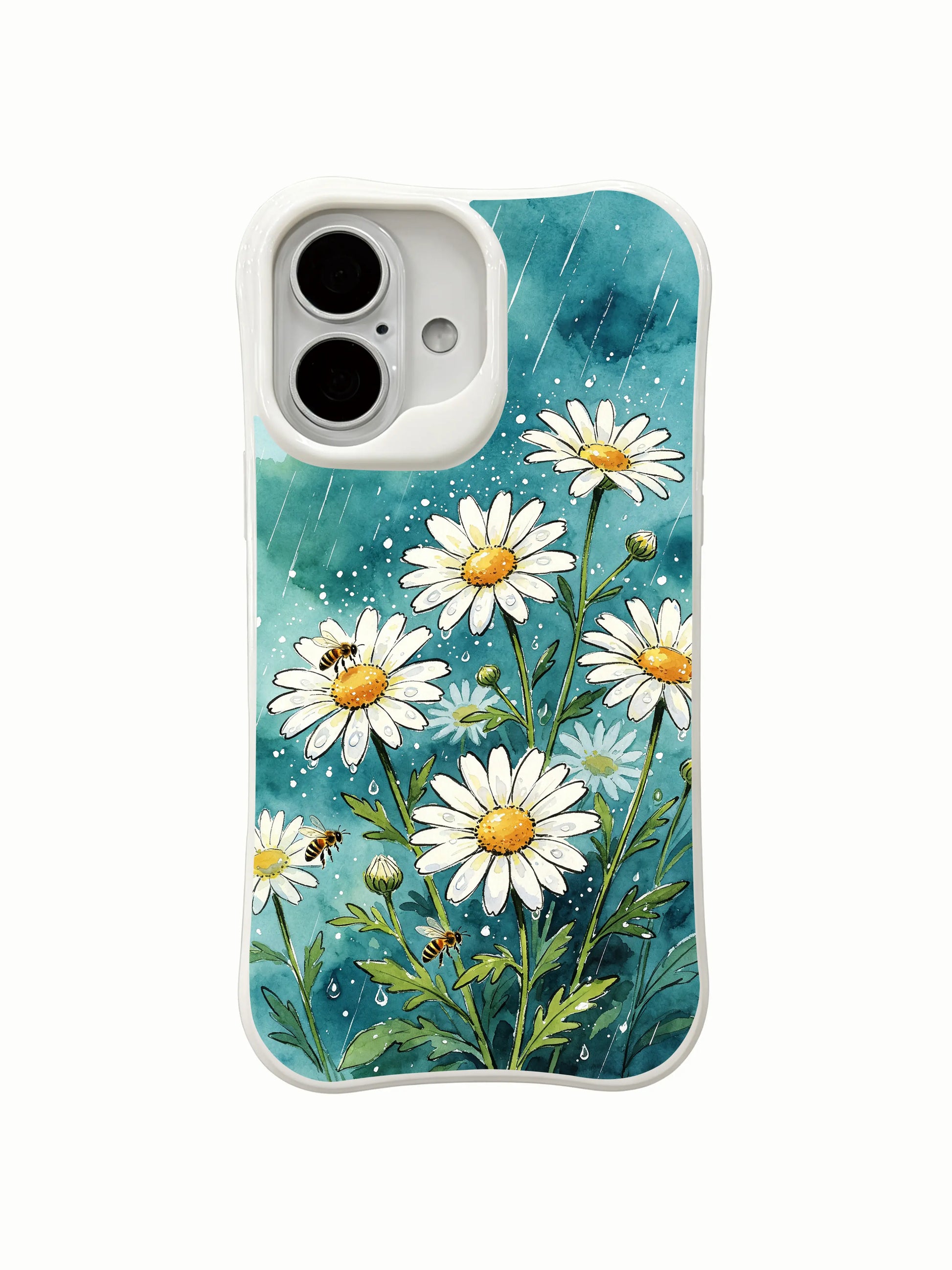 Soft Wet Daisies design by Mira Bloomwell on this PhoneCasing iPhone 16 Plus Case, perfect for nature lovers.