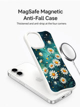 Starry Daisy Galaxy wearable art by Mira Bloomwell on this PhoneCasing iPhone 16 Plus Case, crafted in California with vibrant, long-lasting print.