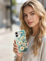 Teal Wildflower Growth design by Mira Bloomwell on this PhoneCasing iPhone 16 Plus Case, with scratch-resistant, UV-printed print.