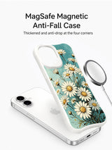 Unbound Meadow Daisies wearable art by Mira Bloomwell on this PhoneCasing iPhone 16 Plus Case, crafted in California with vibrant details.