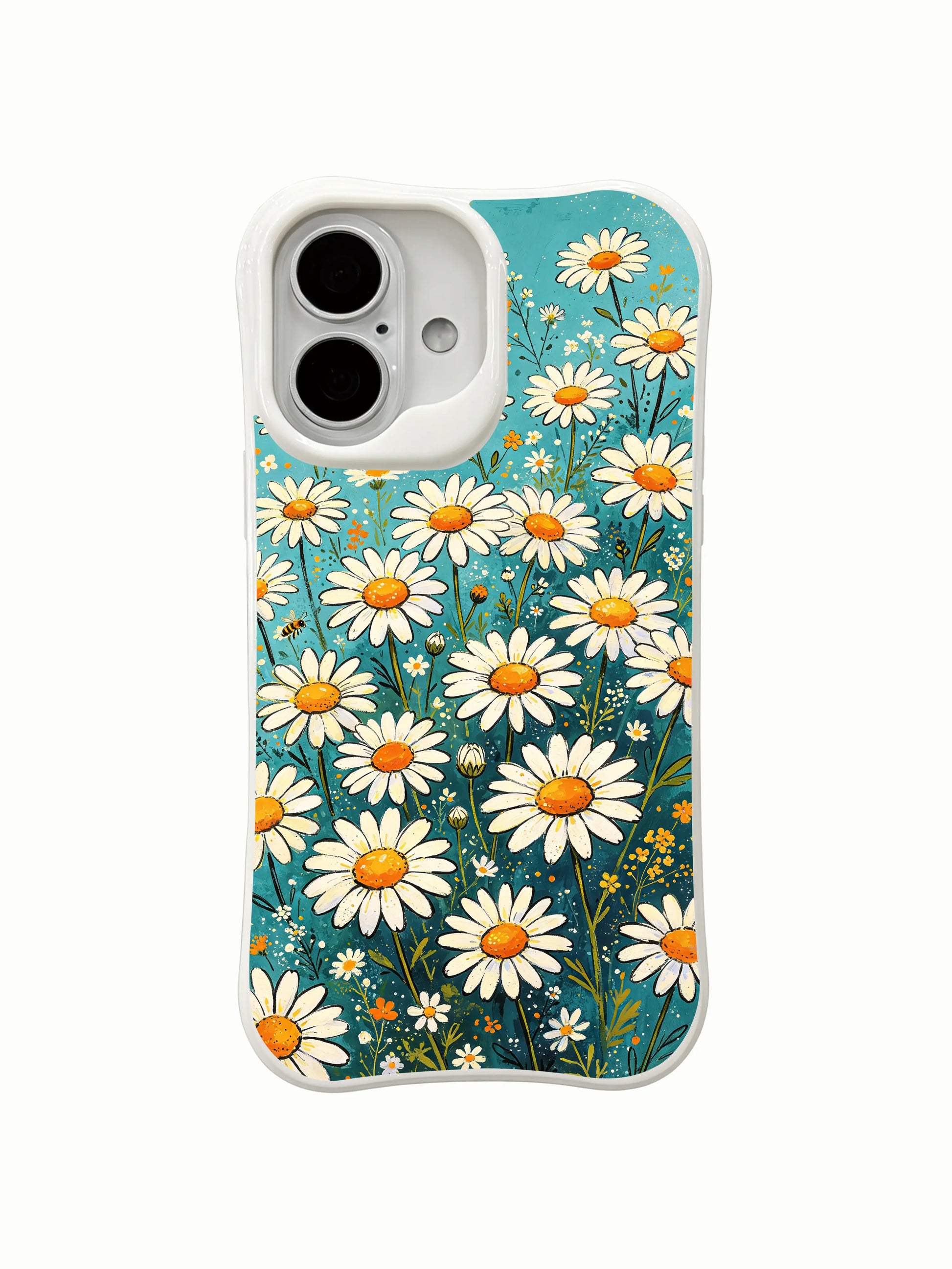 Vintage botanical illustration on this PhoneCasing iPhone 16 Plus Case, Mira Bloomwell’s signature daisy design.