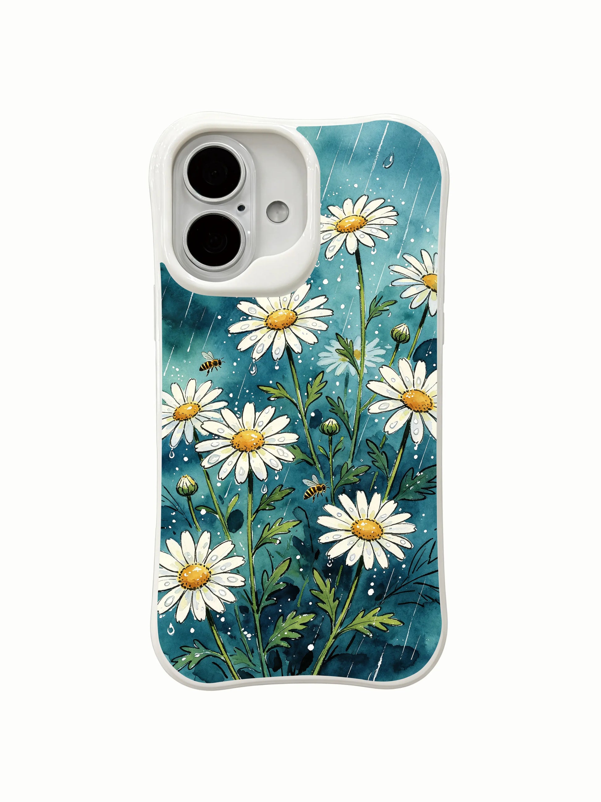 Whimsical Post-Rain Bloom illustration on this PhoneCasing iPhone 16 Plus Case, a unique design by Mira Bloomwell.
