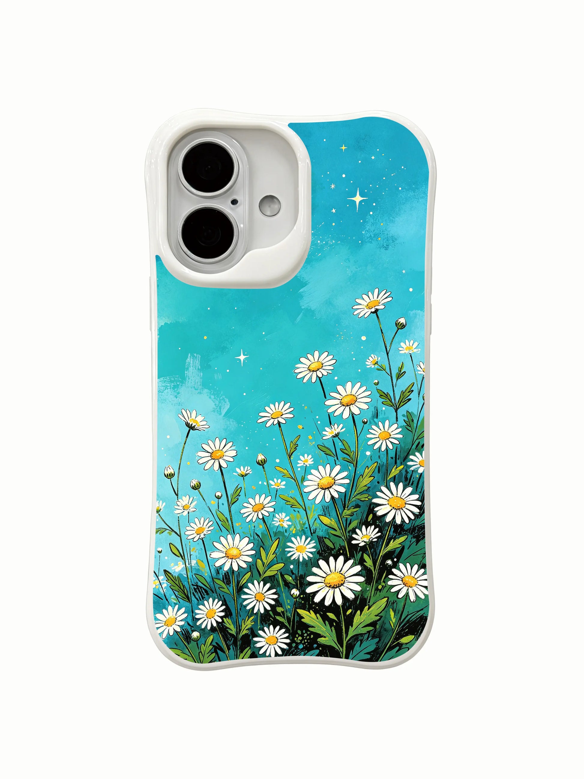 Whimsical starlight daisy design on this PhoneCasing iPhone 16 Plus Case, capturing the magic of flowers under the night sky.