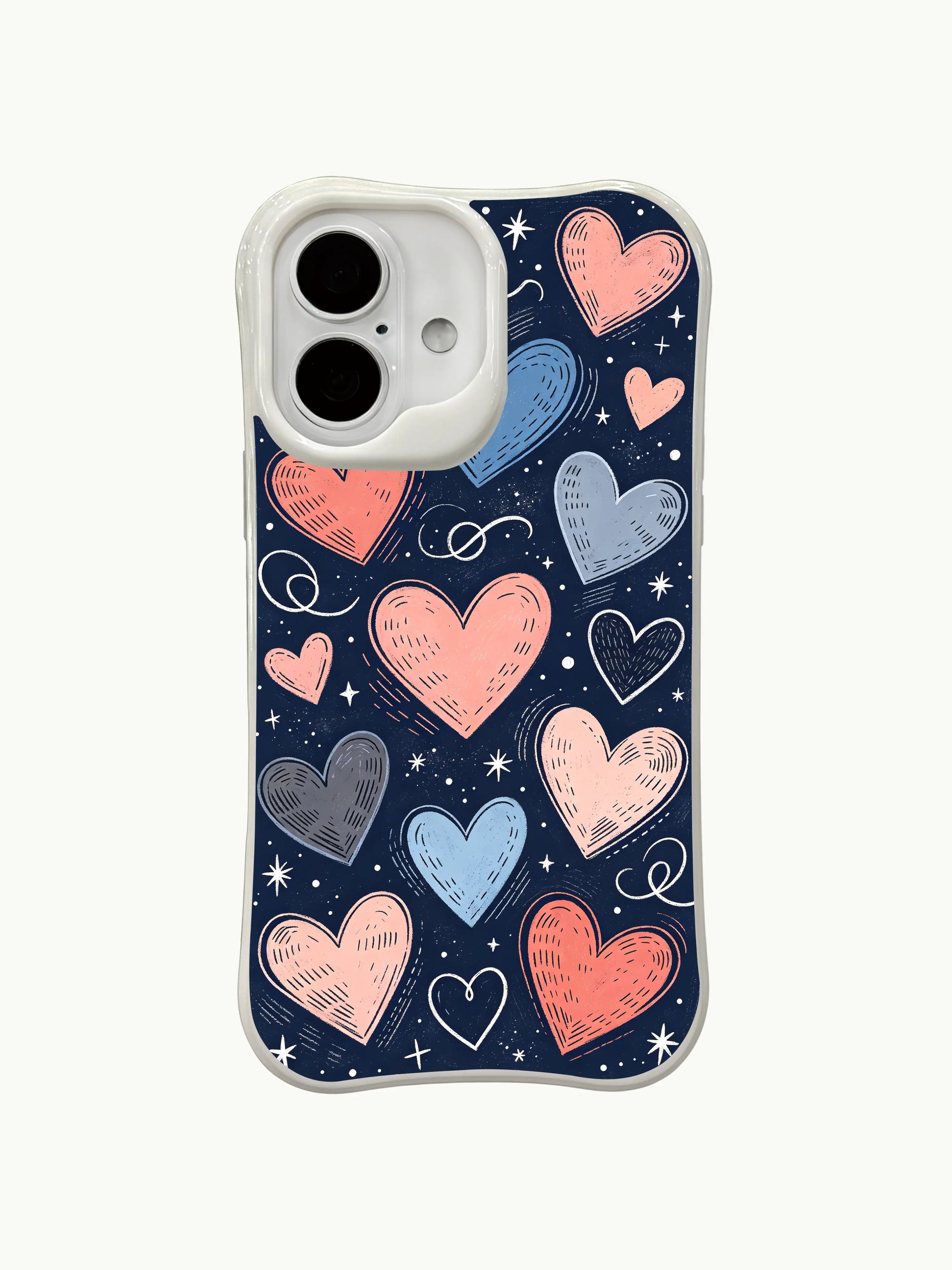 PhoneCasing iPhone 16 Plus case featuring dreamy night love art. The stardust hearts on navy background evoke a sense of wonder in this stylish iphone 16 plus casing.