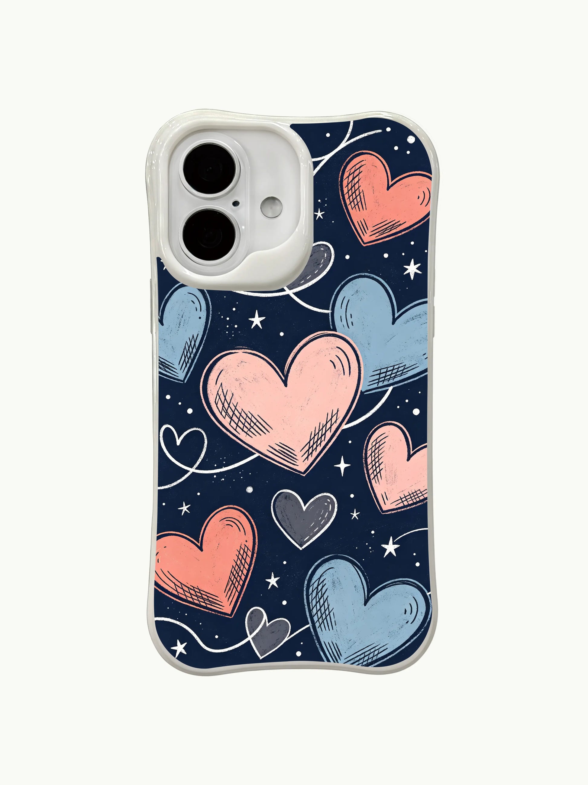 PhoneCasing iPhone 16 Plus case with night sky whimsical hearts. The layered hearts and stardust dots evoke a magical night in this durable iphone 16 plus casing.