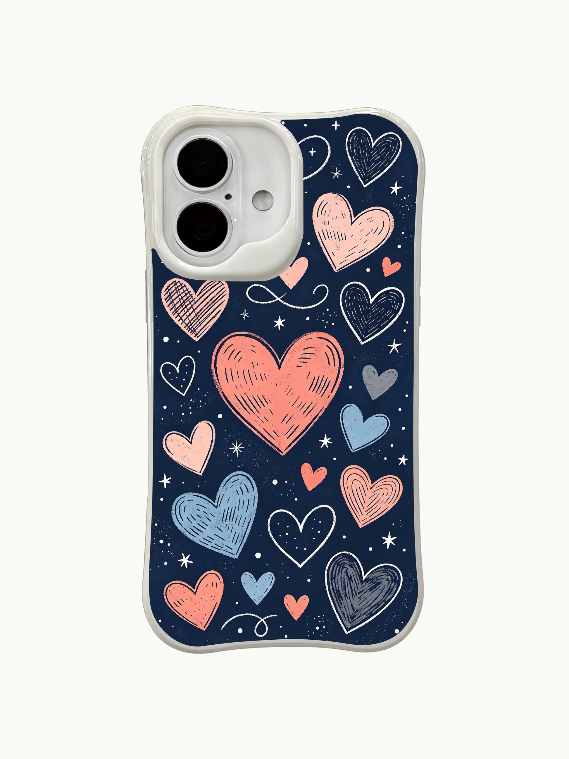 PhoneCasing iPhone 16 Plus case with playful chalk love doodles. The hand-drawn hearts and stars add a fun touch to this iphone 16 plus casing.