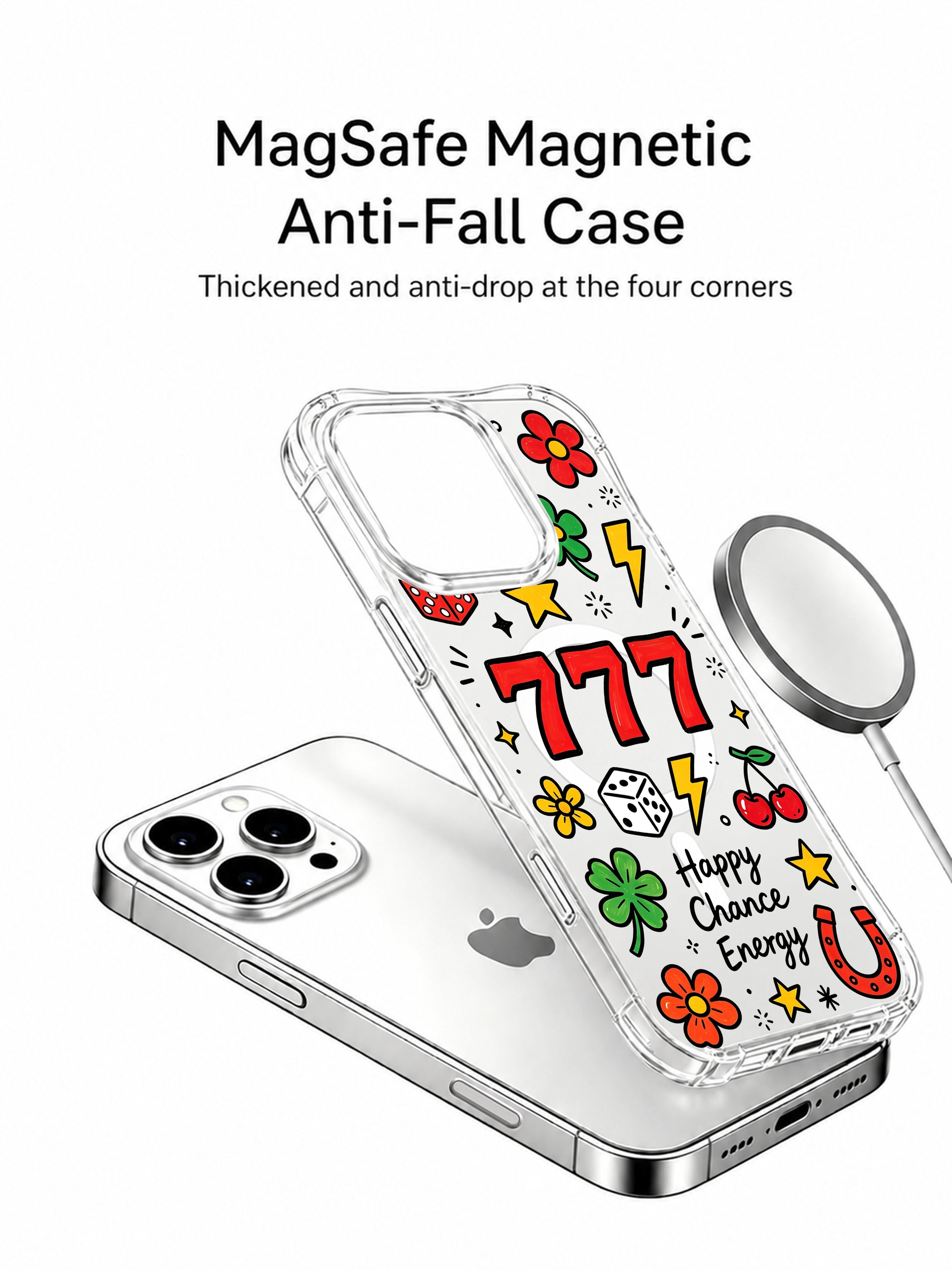 PhoneCasing iPhone 16 Pro Max - MagSafe Compatible Lucky Charm Print, Anti-Drop Protection