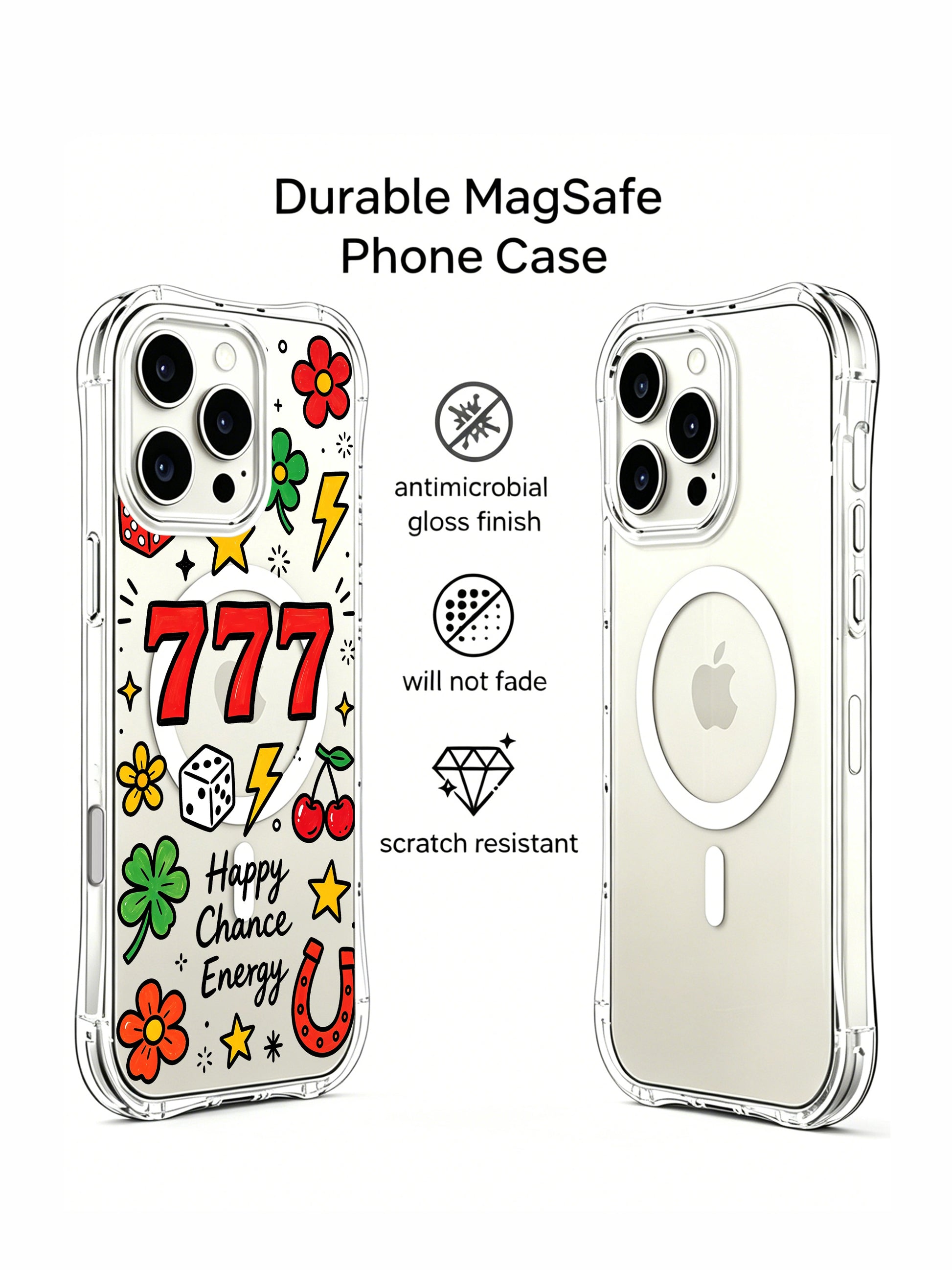 PhoneCasing iPhone 16 Pro Max Clear Case - Cute 777 Lucky Chance Design, Slim Fit Cover