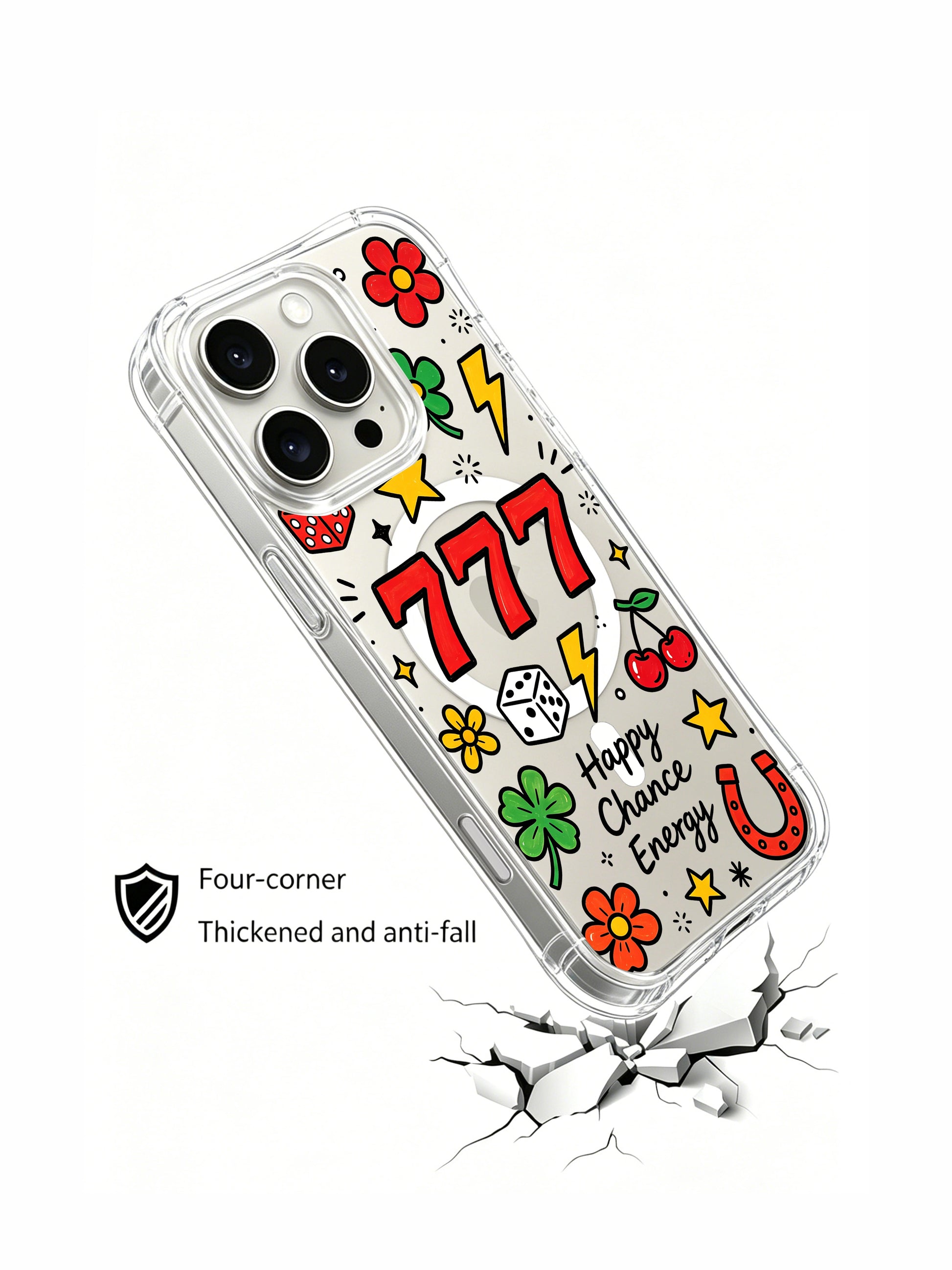 PhoneCasing iPhone 16 Pro Max MagSafe Case - Whimsical Lucky Doodle Art, Shockproof Casing