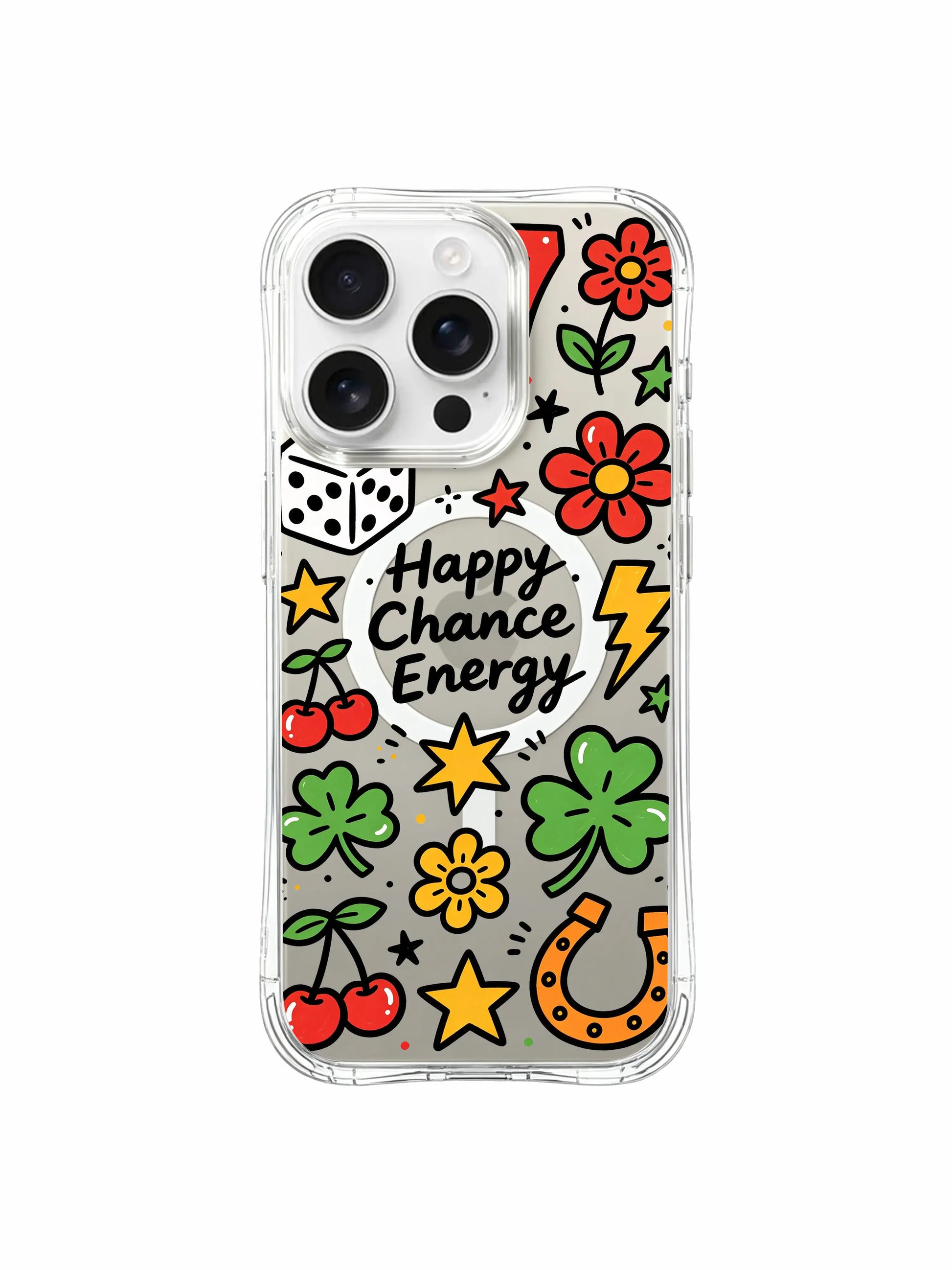 PhoneCasing iPhone 16 Pro Max Clear Case - 777 Happy Chance Print, Transparent Slim Cover