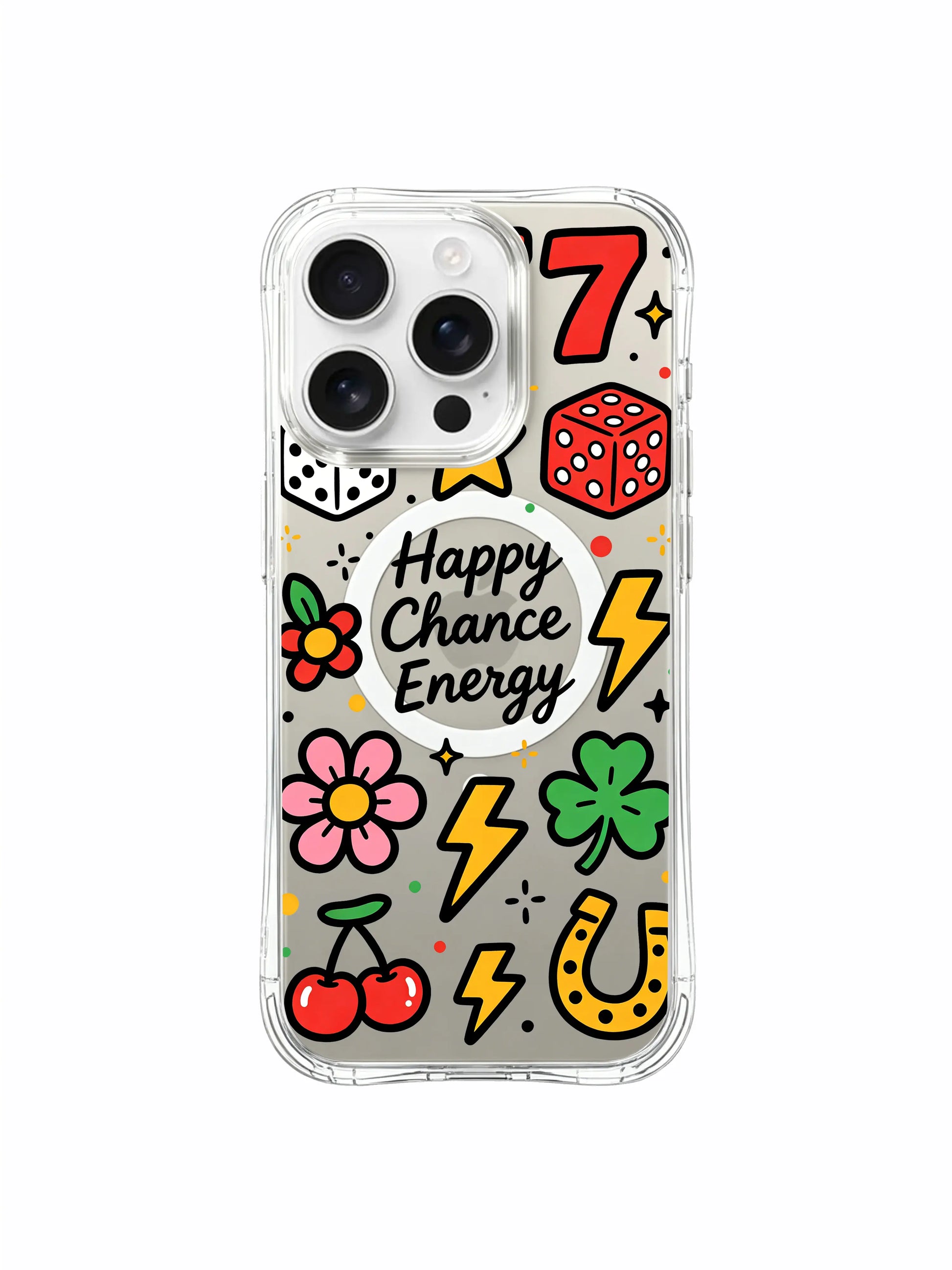 PhoneCasing iPhone 16 Pro Max Clear Case - Playful Lucky Doodle Art, Drop Protection Design
