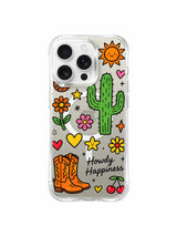 PhoneCasing iPhone 16 Pro Max transparent anti-drop protective cover designed by artist Sunny Charm, original Howdy Happiness desert western doodle artwork