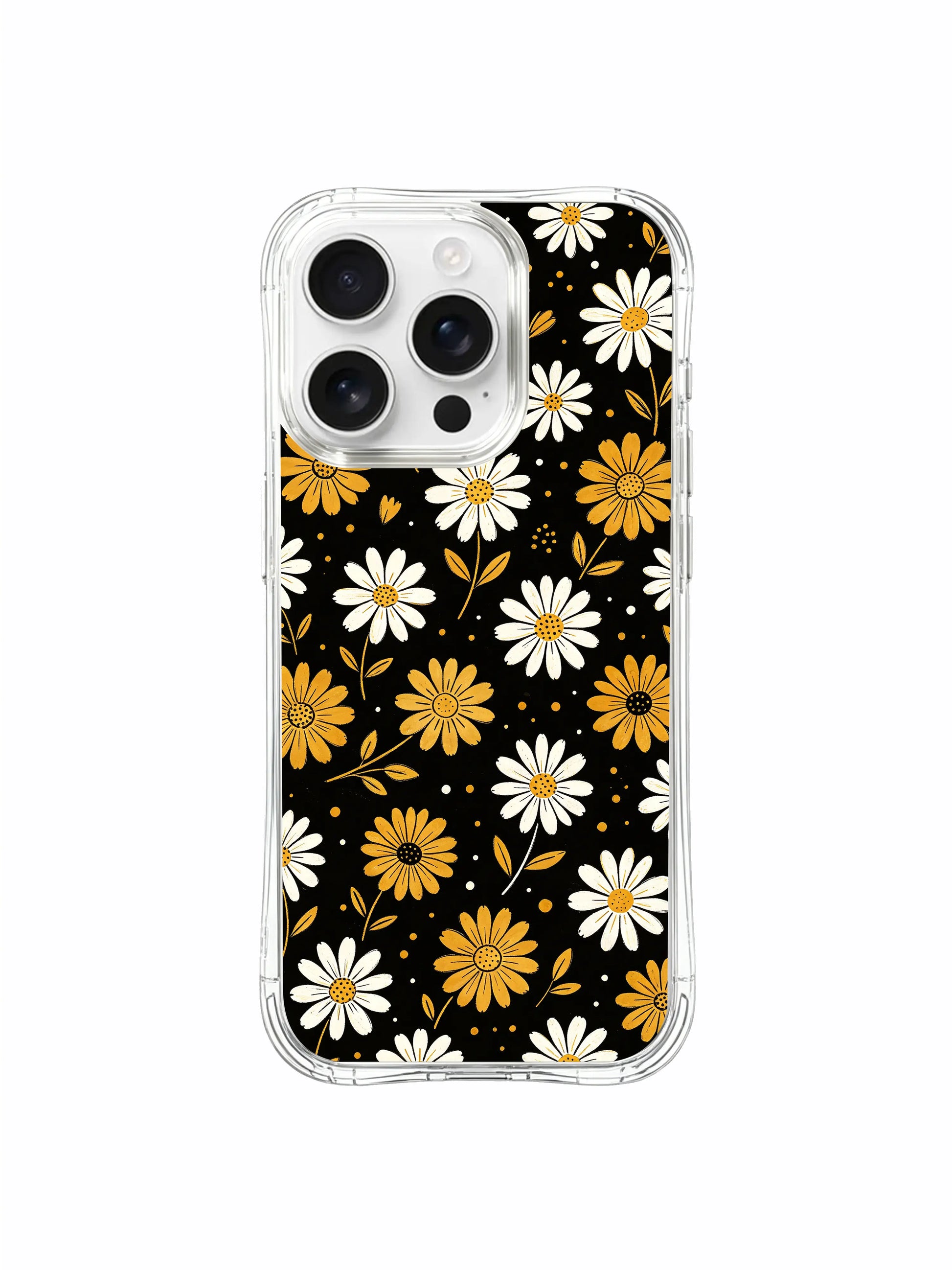 PhoneCasing iPhone 16 Pro Max Case showcasing the exclusive Golden Fireworks Night Daisies art by Daisy Vale, a unique wearable art case made for iPhone 16 Pro Max users.