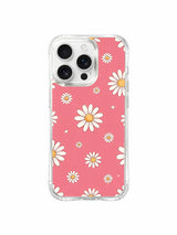 PhoneCasing iPhone 16 Pro Max Case showcasing the exclusive Strawberry Pink Daisies art by Daisy Vale, a unique wearable art case made for iPhone 16 Pro Max users.