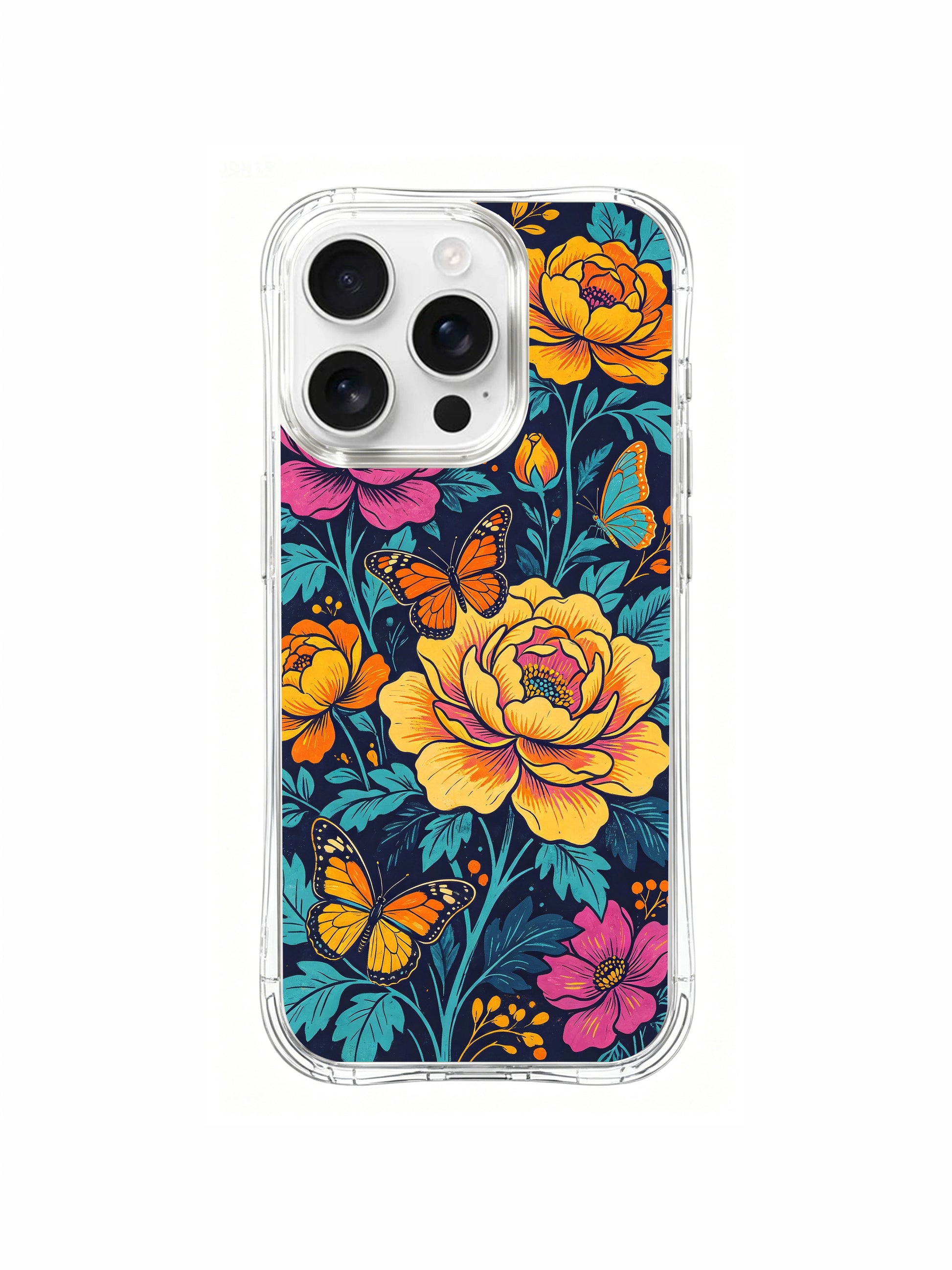 PhoneCasing Artist Designed Butterfly Garden iPhone 16 Pro Max Case. Aurora Bloom’s exclusive illustration of a magical garden with peonies and monarch butterflies.