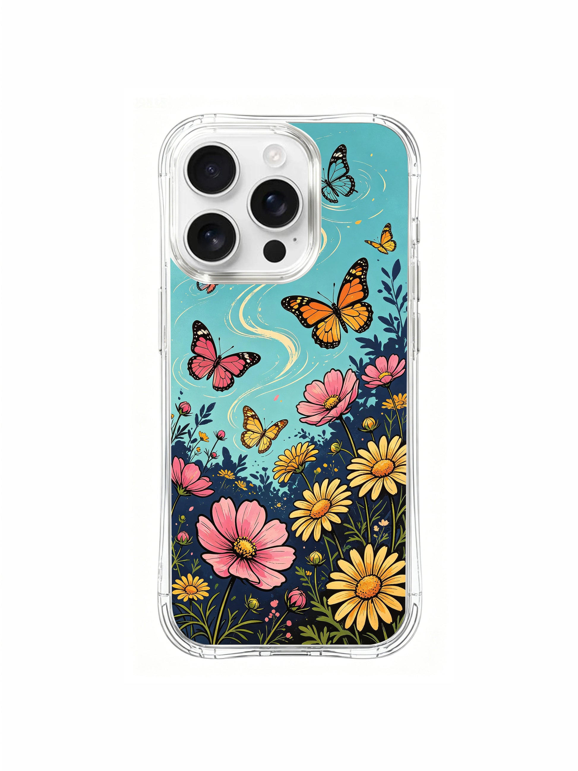 PhoneCasing Artist Designed Butterfly Garden iPhone 16 Pro Max Case, Aurora Bloom’s exclusive illustration of a meadow full of flowers and butterflies.