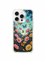 PhoneCasing Aurora Bloom Butterfly Floral iPhone 16 Pro Max Case, a beautiful landscape of meadow flowers and dancing butterflies.