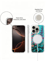 PhoneCasing Aurora Bloom Cyan Meadow iPhone 16 Pro Max Case, a magical design of tall flowers and foliage.