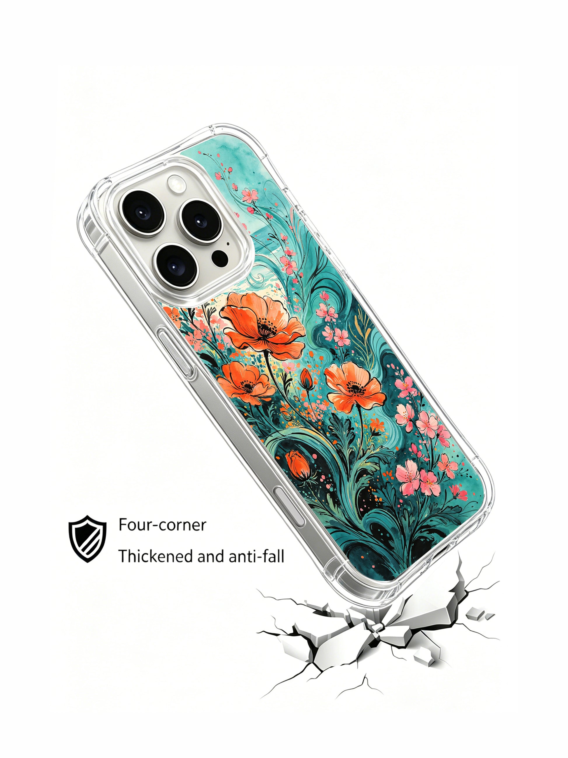 PhoneCasing Aurora Bloom Floral Coastal iPhone 16 Pro Max Case, a beautiful watercolor landscape of poppies by the sea.