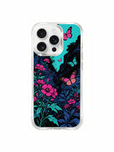  PhoneCasing Aurora Bloom "Secret Garden" art on an iPhone 16 Pro Max Case, depicting butterflies emerging from a mysterious, flower-filled canyon.