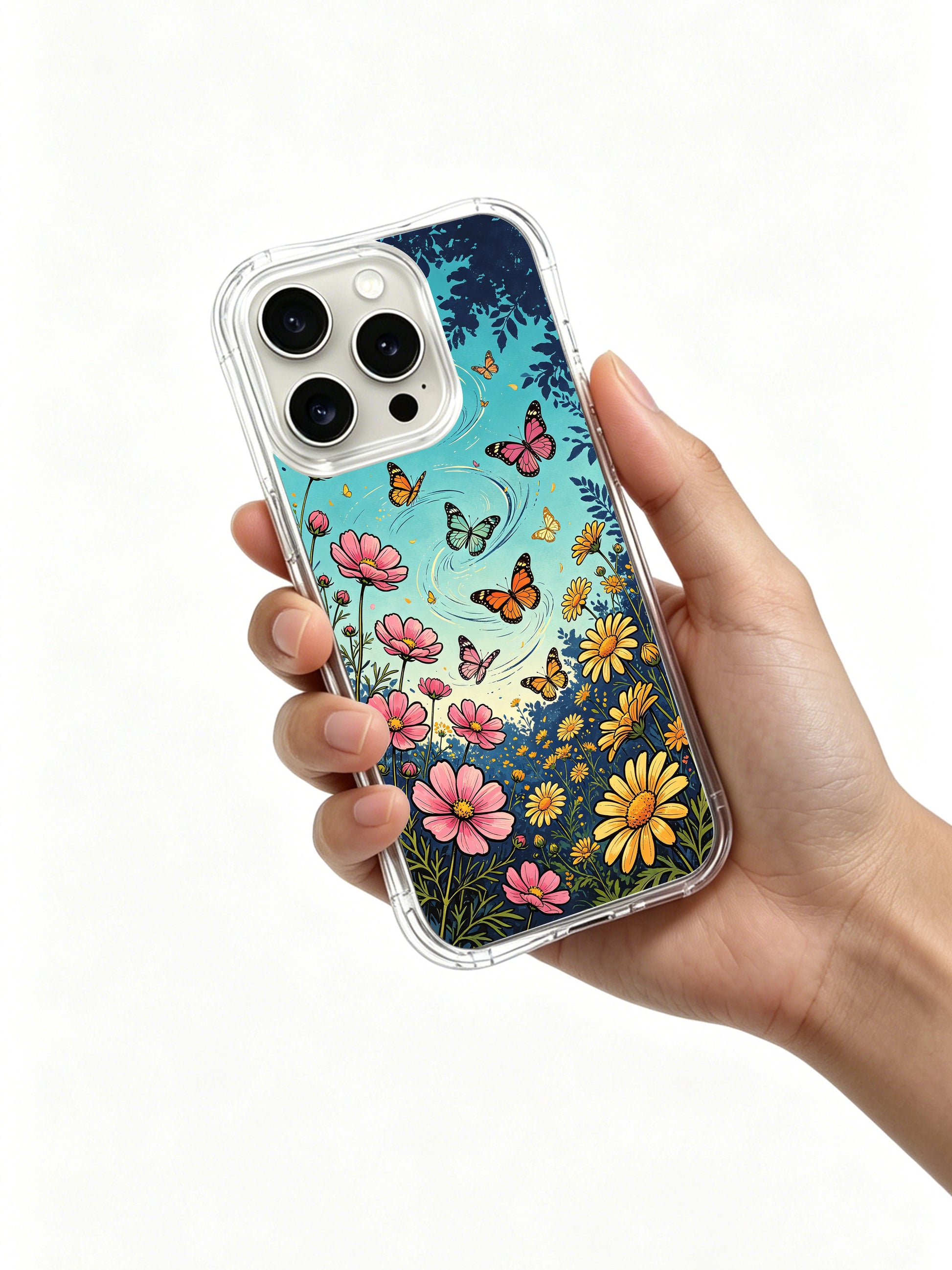PhoneCasing Aurora Bloom Summer Garden iPhone 16 Pro Max Case, where flowers and butterflies create a joyful, musical scene.