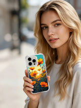 PhoneCasing Aurora Bloom Sunrise Meadow iPhone 16 Pro Max Case, an enchanted pattern of poppies under the morning light.

