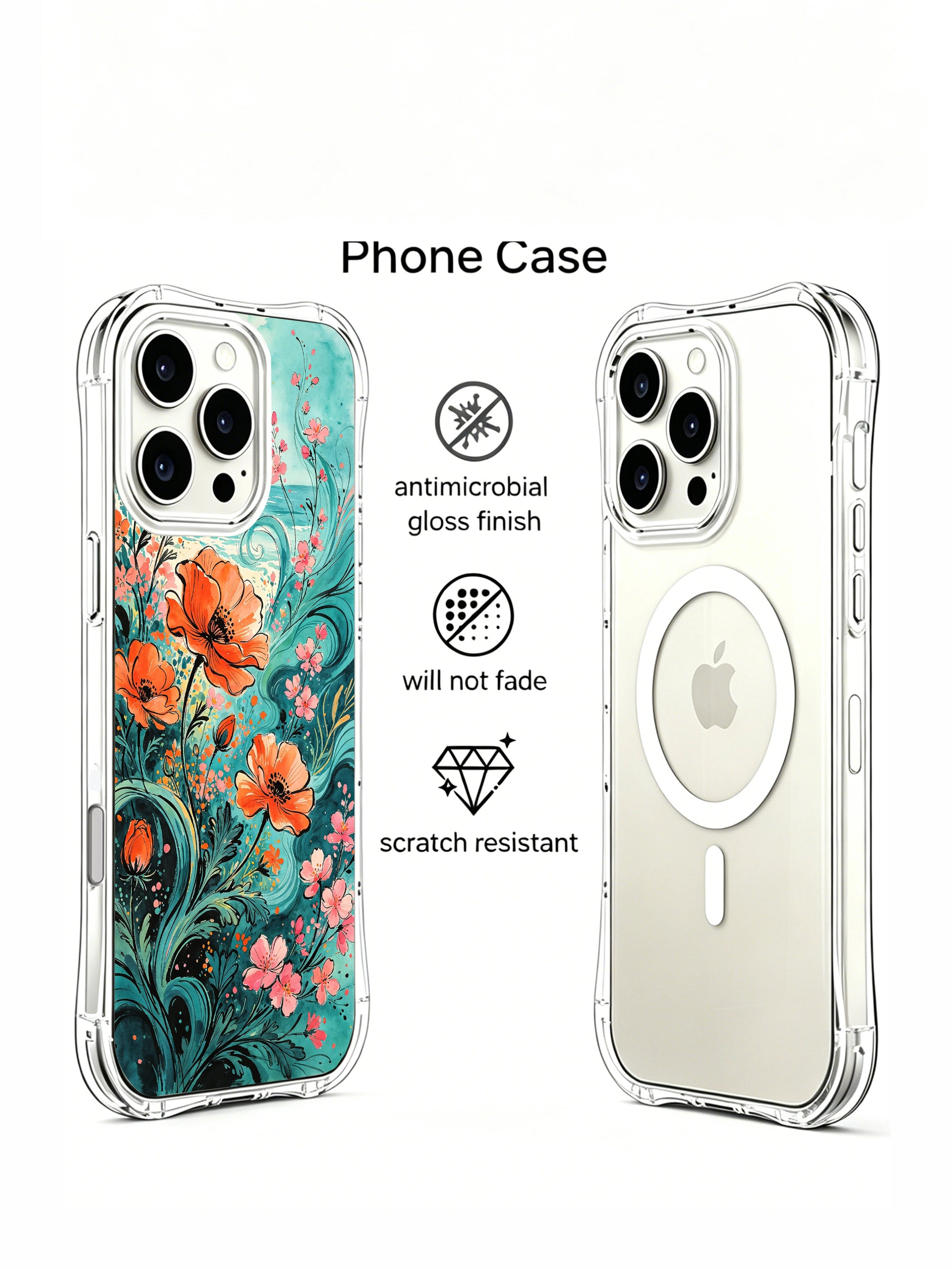 PhoneCasing Aurora Bloom Tropical Seaside Meadow iPhone 16 Pro Max Case, a magical palette of teal, coral, and soft pink