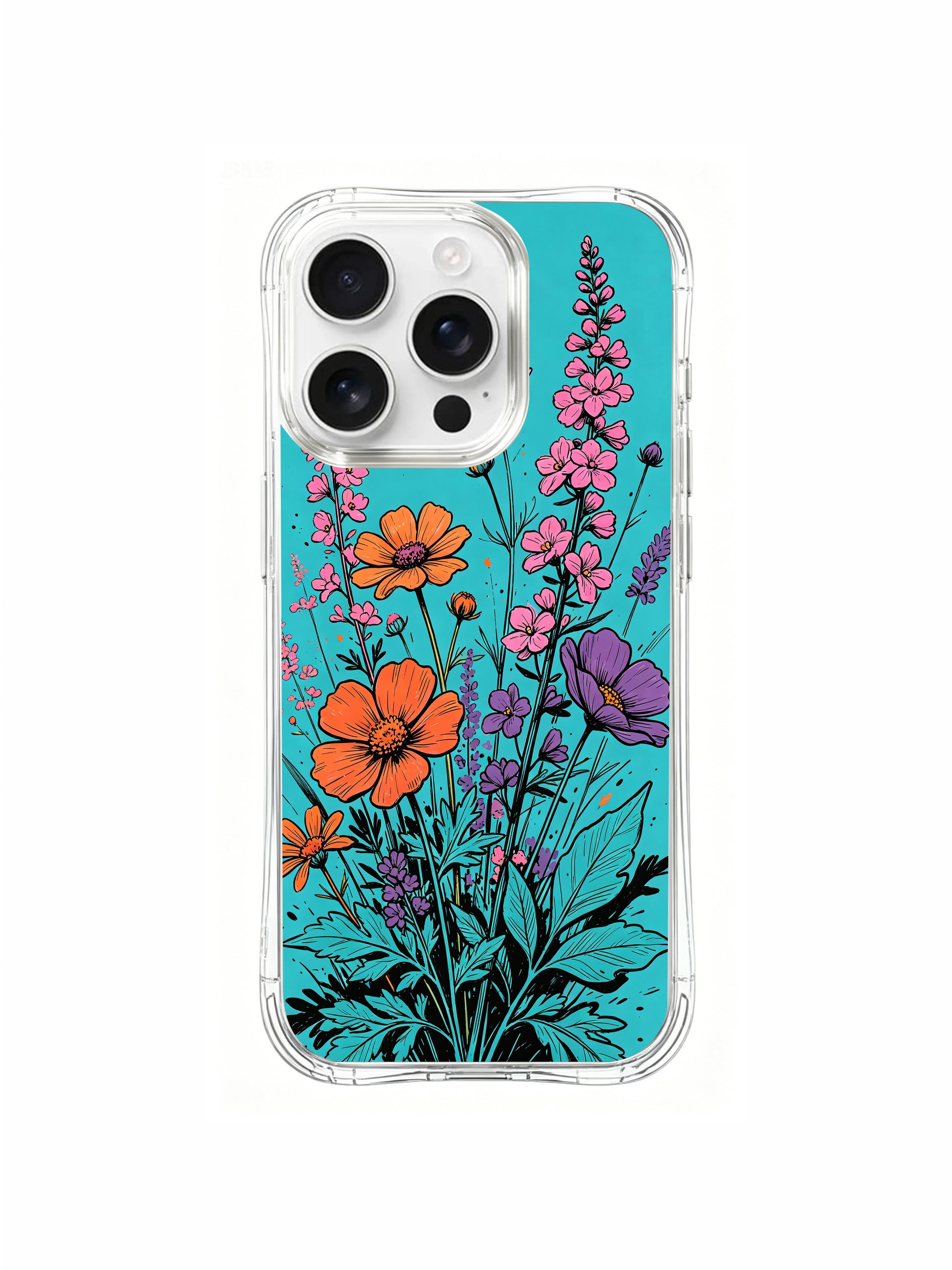 PhoneCasing Aurora Bloom Vibrant Meadow iPhone 16 Pro Max Case, an energetic pattern of dancing flowers.