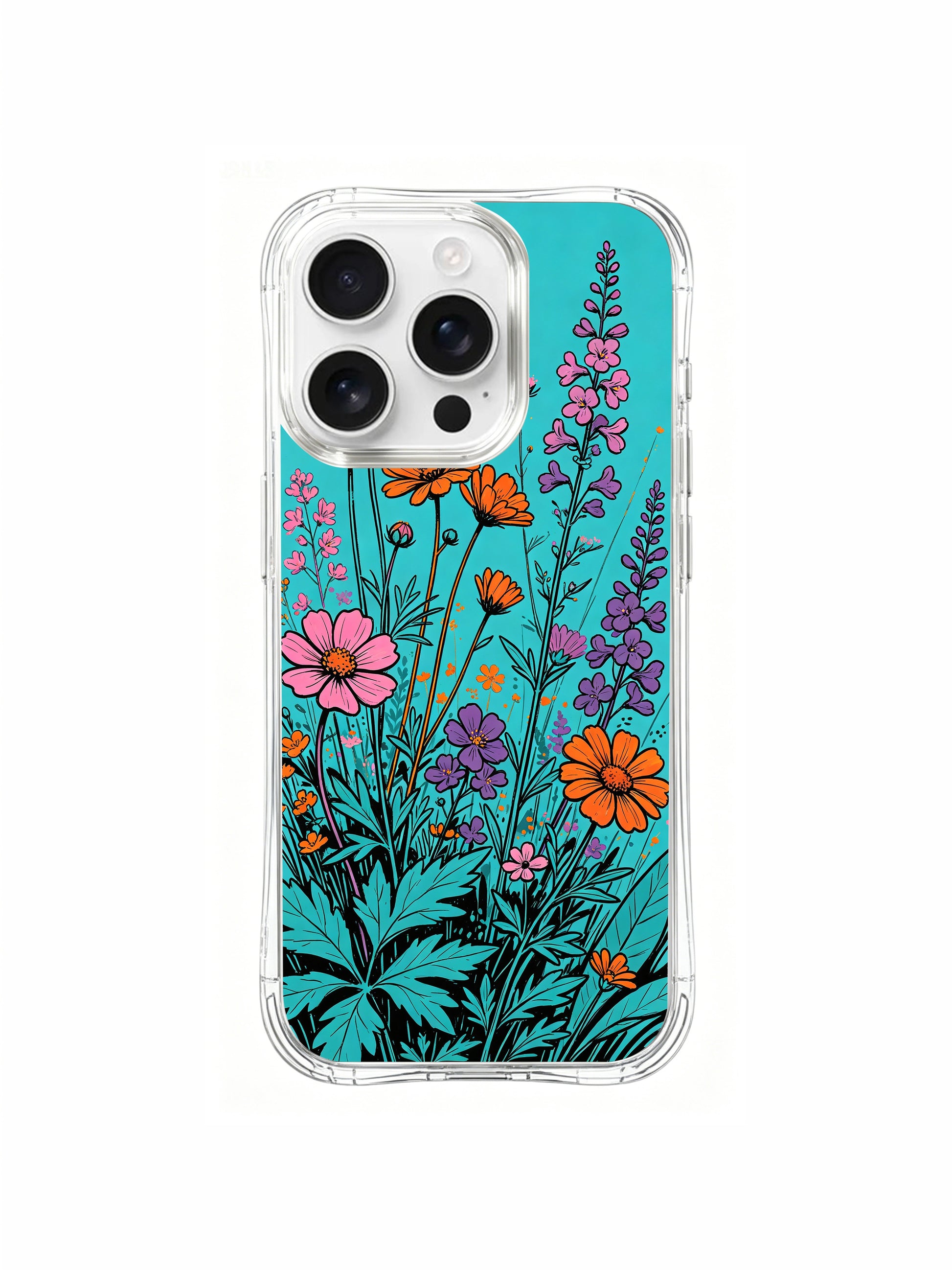 PhoneCasing Aurora Bloom Wildflower Chaos iPhone 16 Pro Max Case, a lively mix of tall blooms and foliage.