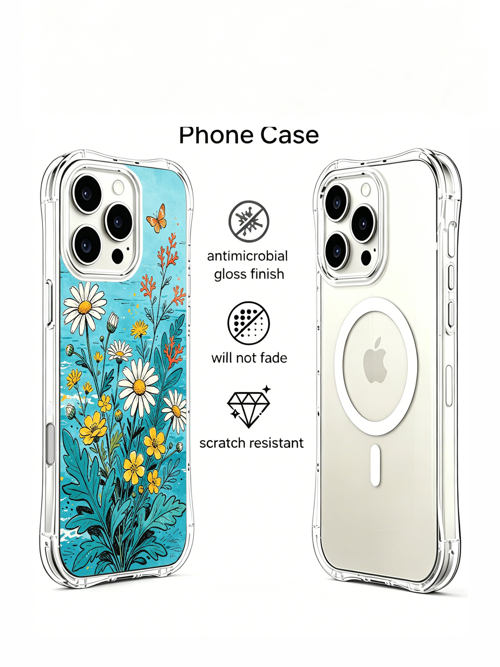 PhoneCasing beachside daisy bouquet illustration on an iPhone 16 Pro Max Case, a soft, breezy piece that captures the feeling of a summer shoreline.