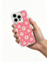PhoneCasing iPhone 16 Pro Max Case featuring the berry pink and white daisy print from artist Daisy Vale, a playful case that radiates confidence and cuteness.