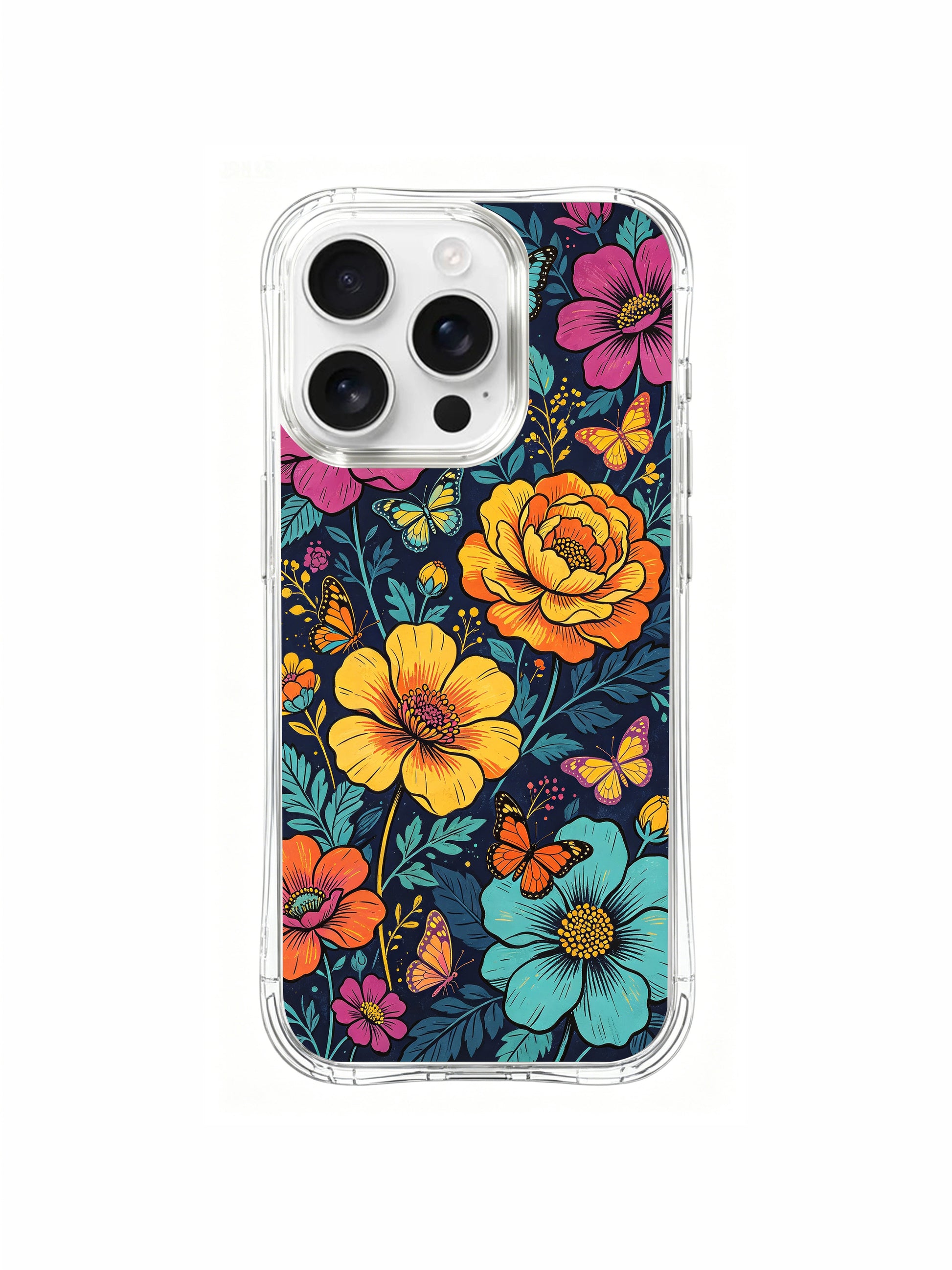 PhoneCasing Bold Butterfly Floral Art iPhone 16 Pro Max Case. High-contrast peonies and butterflies create a statement look for your iPhone.