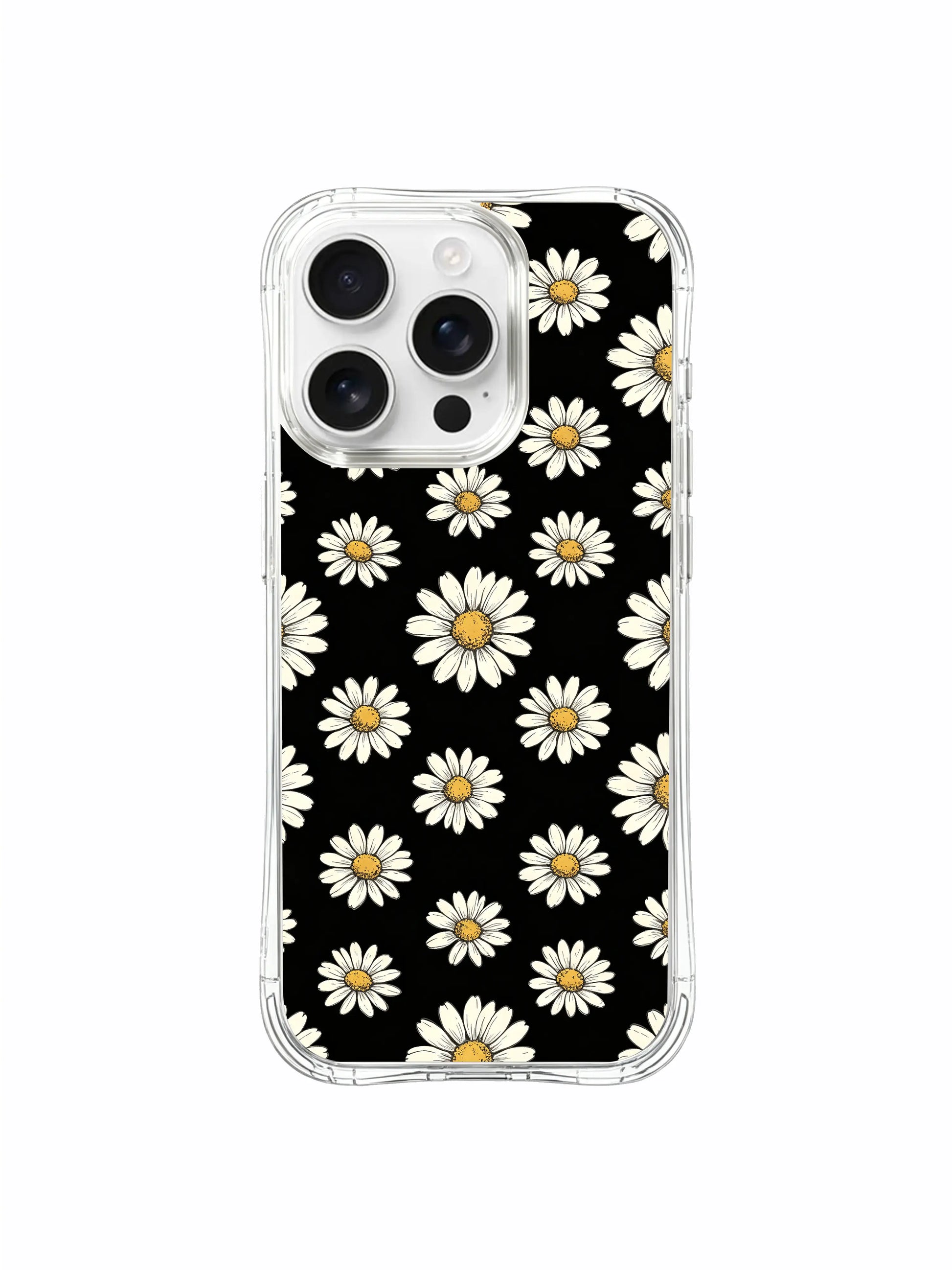 PhoneCasing iPhone 16 Pro Max Case featuring the bold black and white daisy print from artist Daisy Vale, a statement-making case that blends art and protection.