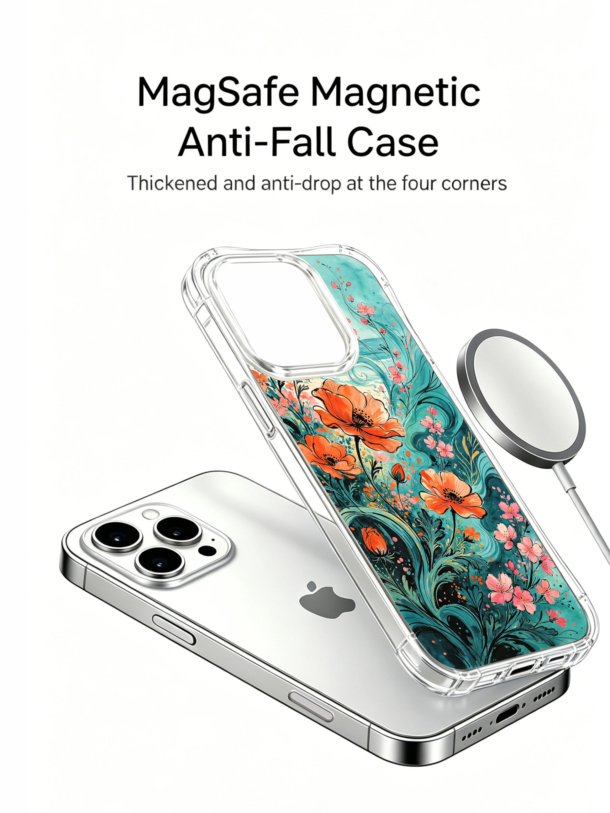 PhoneCasing Bright and Bold Coastal Poppy iPhone 16 Pro Max Case, featuring coral and pink blooms with clean, artistic lines.