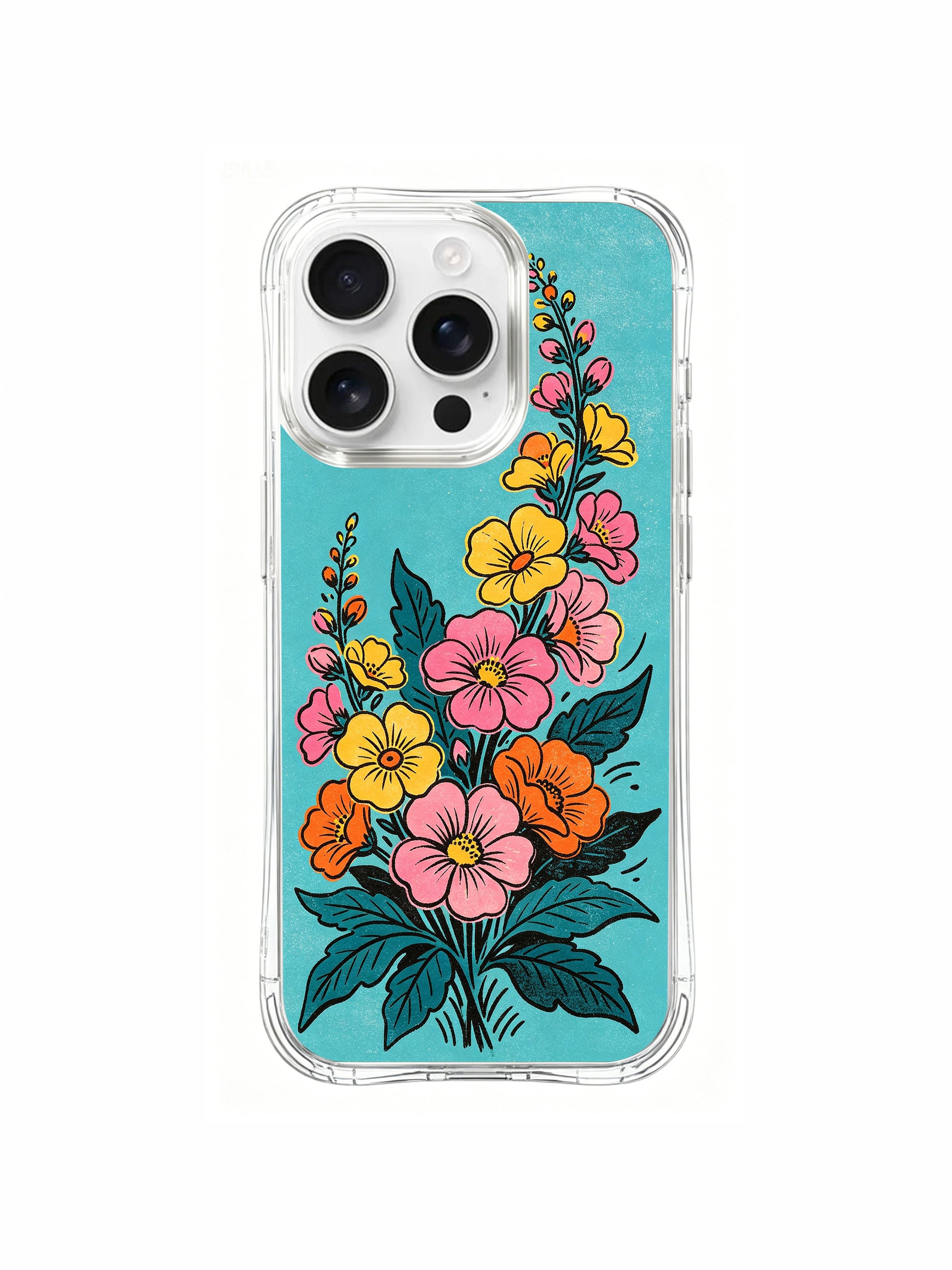 PhoneCasing bright bloom tsunami design on an iPhone 16 Pro Max Case, a bold and cheerful floral scene inspired by summer heat.