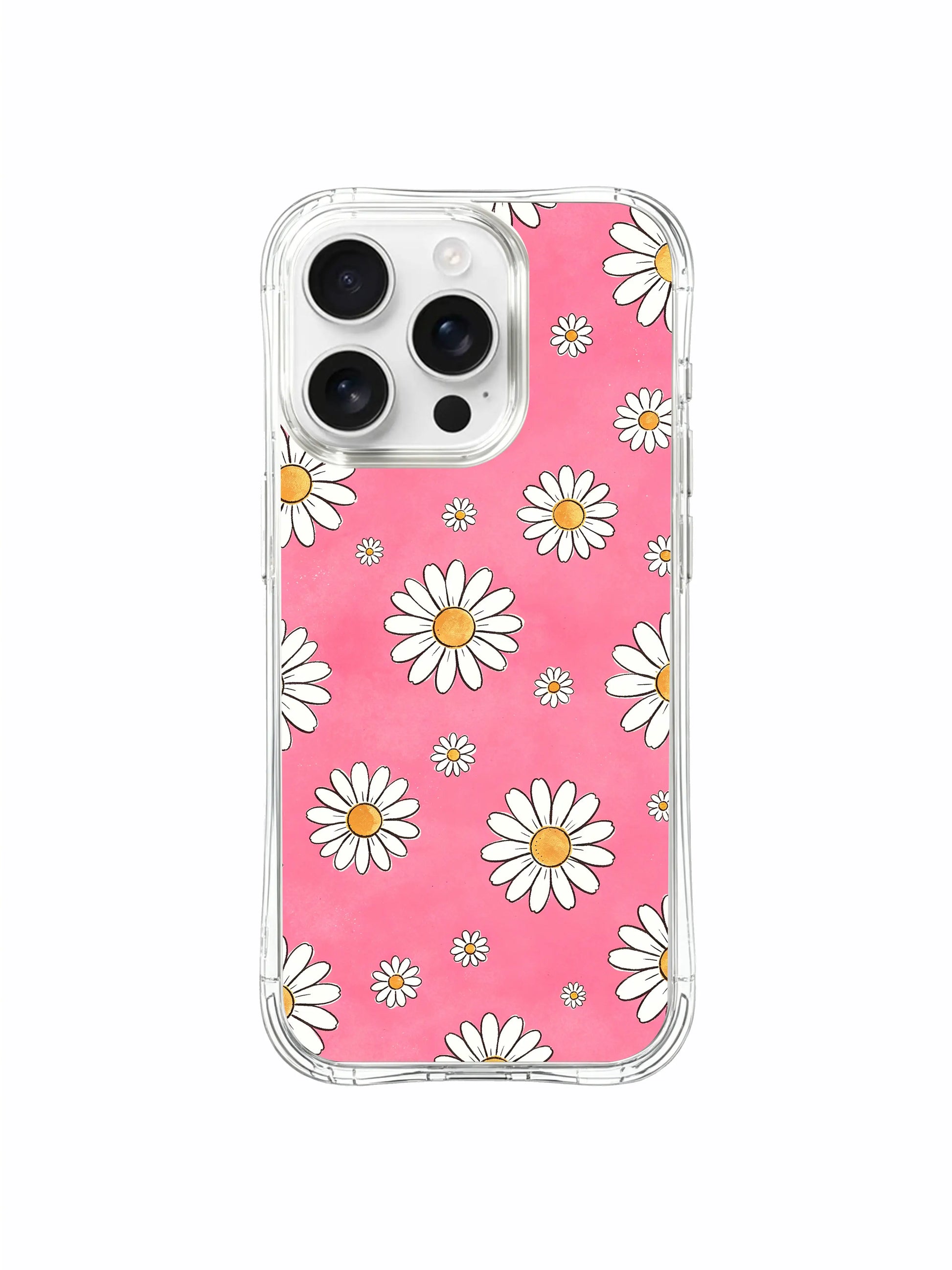 PhoneCasing iPhone 16 Pro Max Case with the bright pink daisy floral print, designed by artist Daisy Vale for a cheerful, everyday aesthetic.