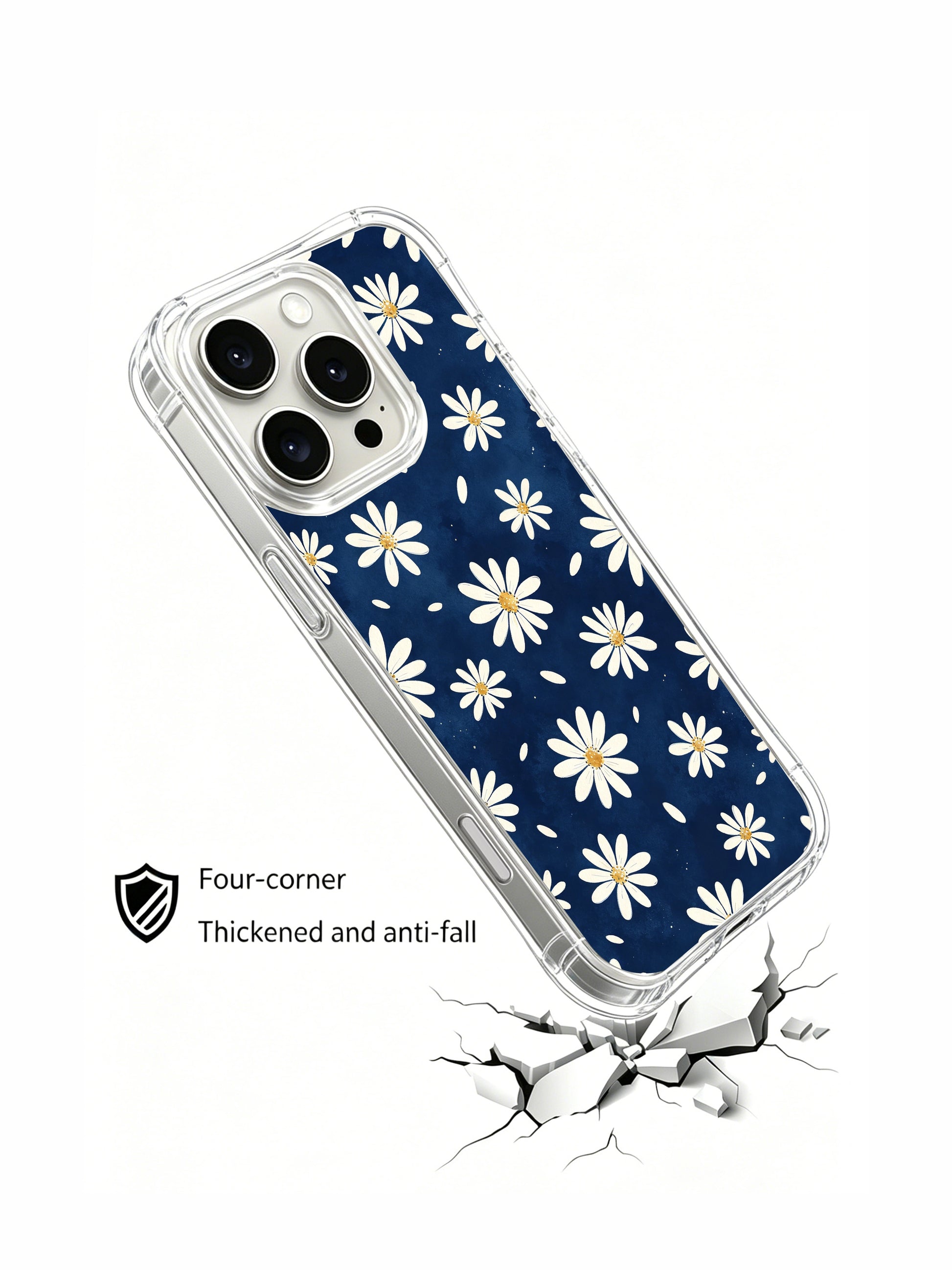 PhoneCasing iPhone 16 Pro Max Case with clean watercolor ocean blue daisy art from Daisy Vale, a soft pattern that feels like a breath of fresh coastal air.