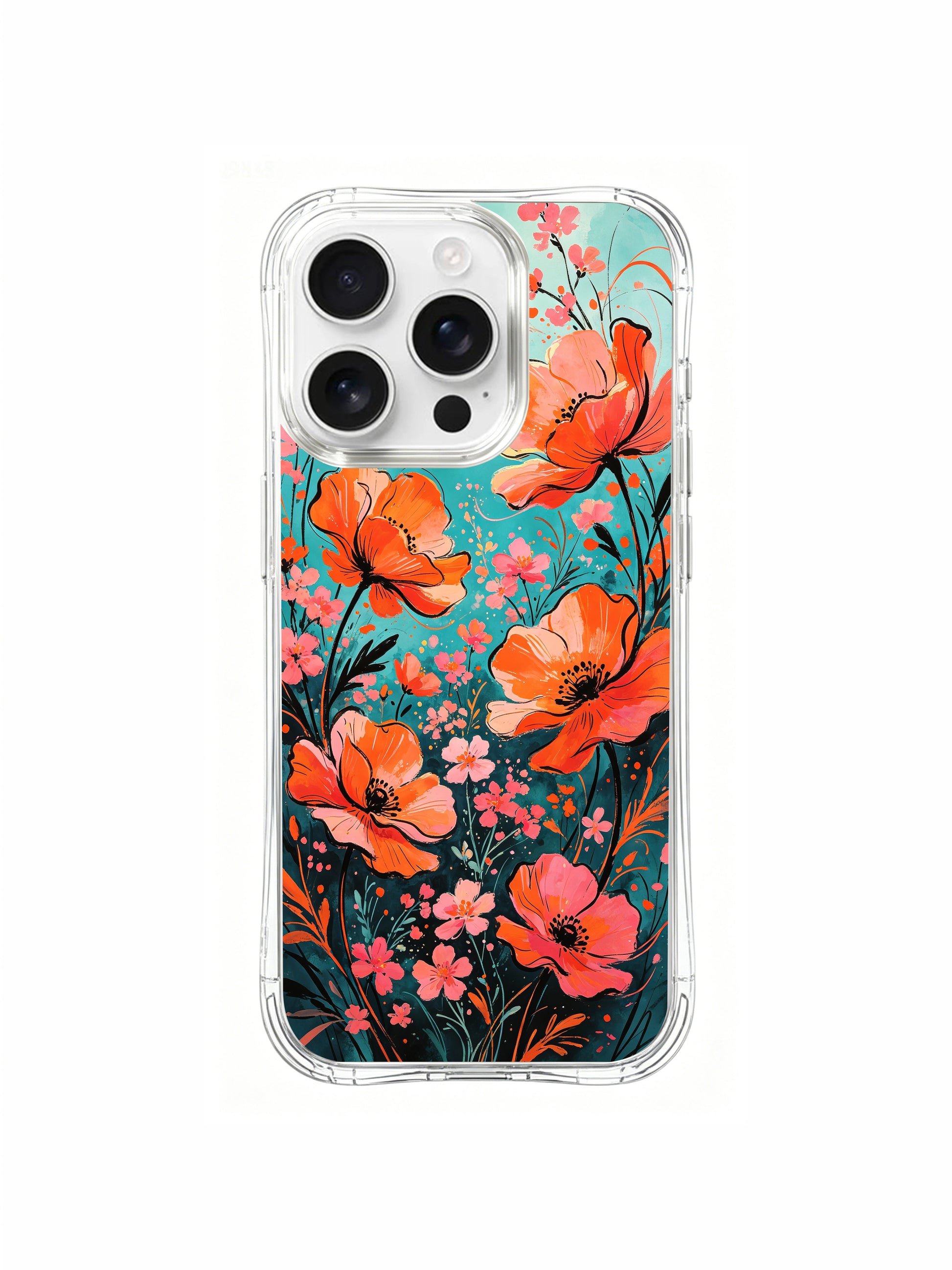 PhoneCasing Coastal Floral Tide iPhone 16 Pro Max Case, a watercolor illustration of poppies swaying like ocean waves.