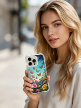 PhoneCasing Colorful Butterfly Floral iPhone 16 Pro Max Case, a magical pattern of summer meadow flowers and winged visitors.