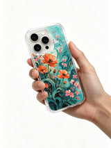 PhoneCasing Colorful Turquoise Coastal Meadow iPhone 16 Pro Max Case, a lush field of poppies under a bright beach sky.