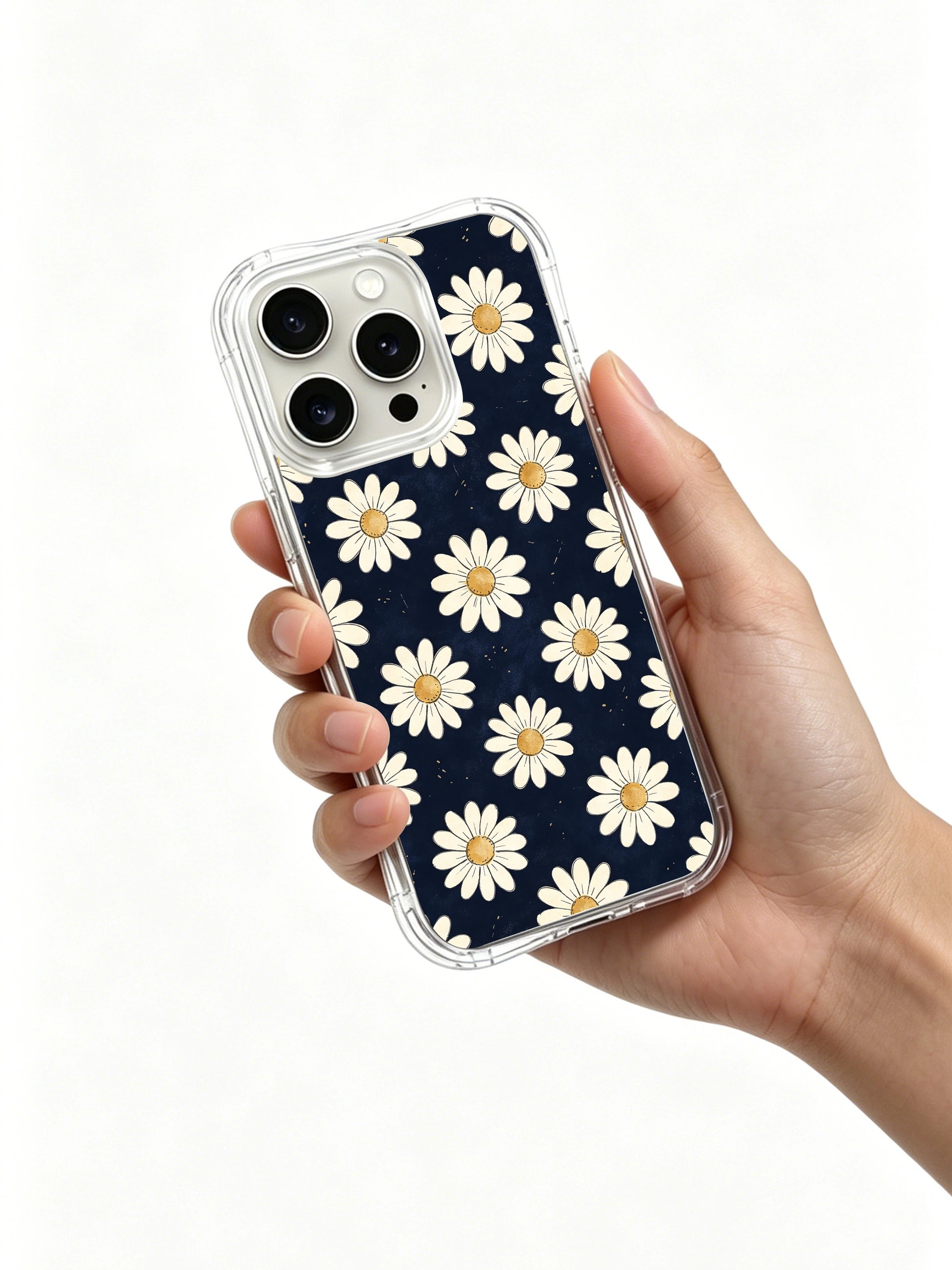 PhoneCasing iPhone 16 Pro Max Case with the Cozy Morning Daisies design, hand-drawn by Daisy Vale to represent quiet joy and gentle comfort.