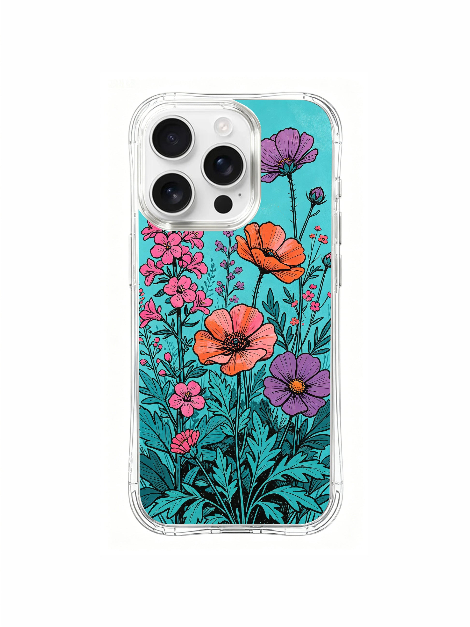 PhoneCasing Cyan Wildlife Garden iPhone 16 Pro Max Case, a whimsical design for nature and art enthusiasts.
