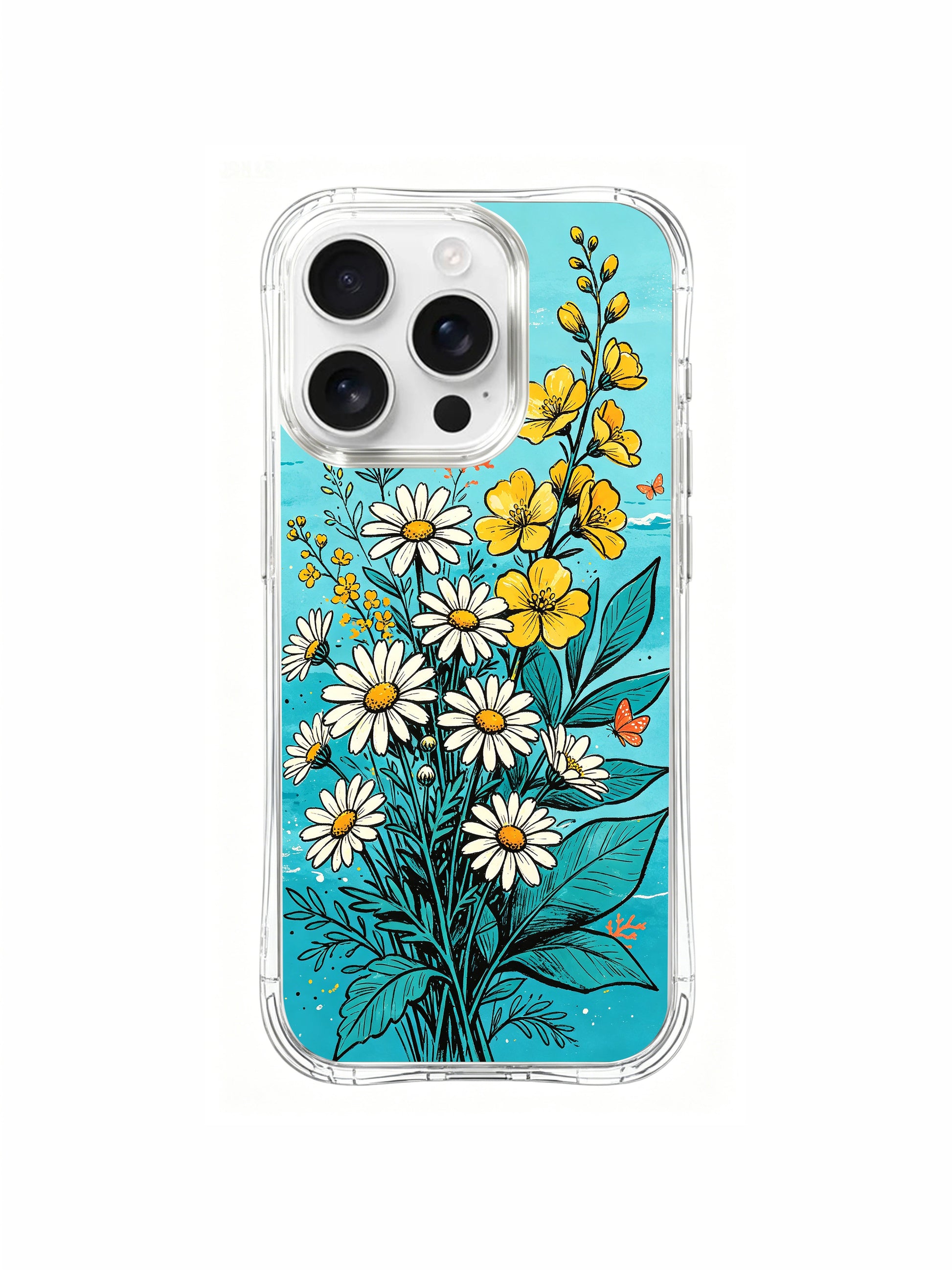 PhoneCasing daisies by the tide art on an iPhone 16 Pro Max Case, a whimsical design where flowers meet the calm sea.