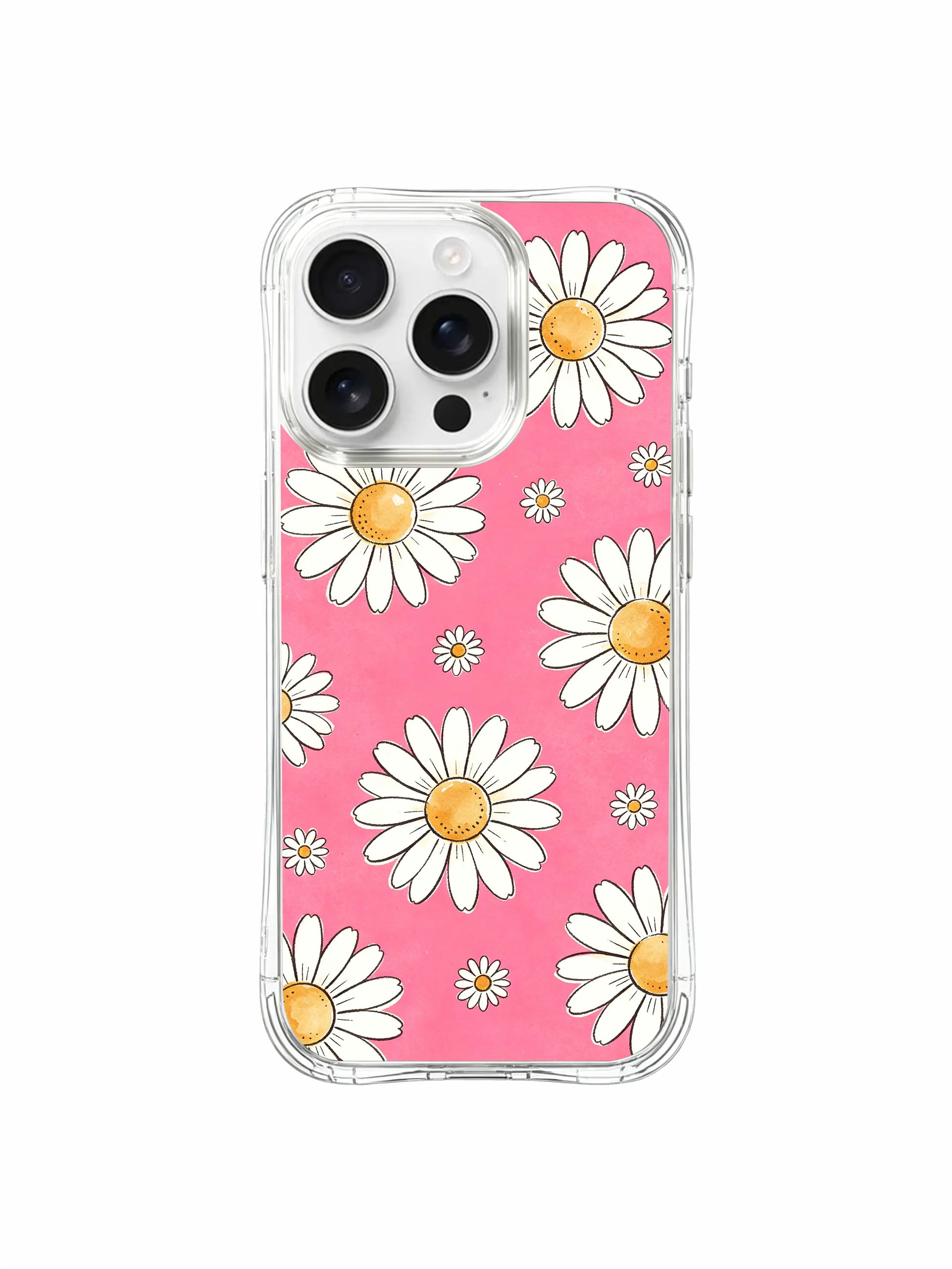 PhoneCasing iPhone 16 Pro Max Case showcasing the exclusive Afternoon Garden pink daisy art by Daisy Vale, a unique artistic accessory for style lovers.
