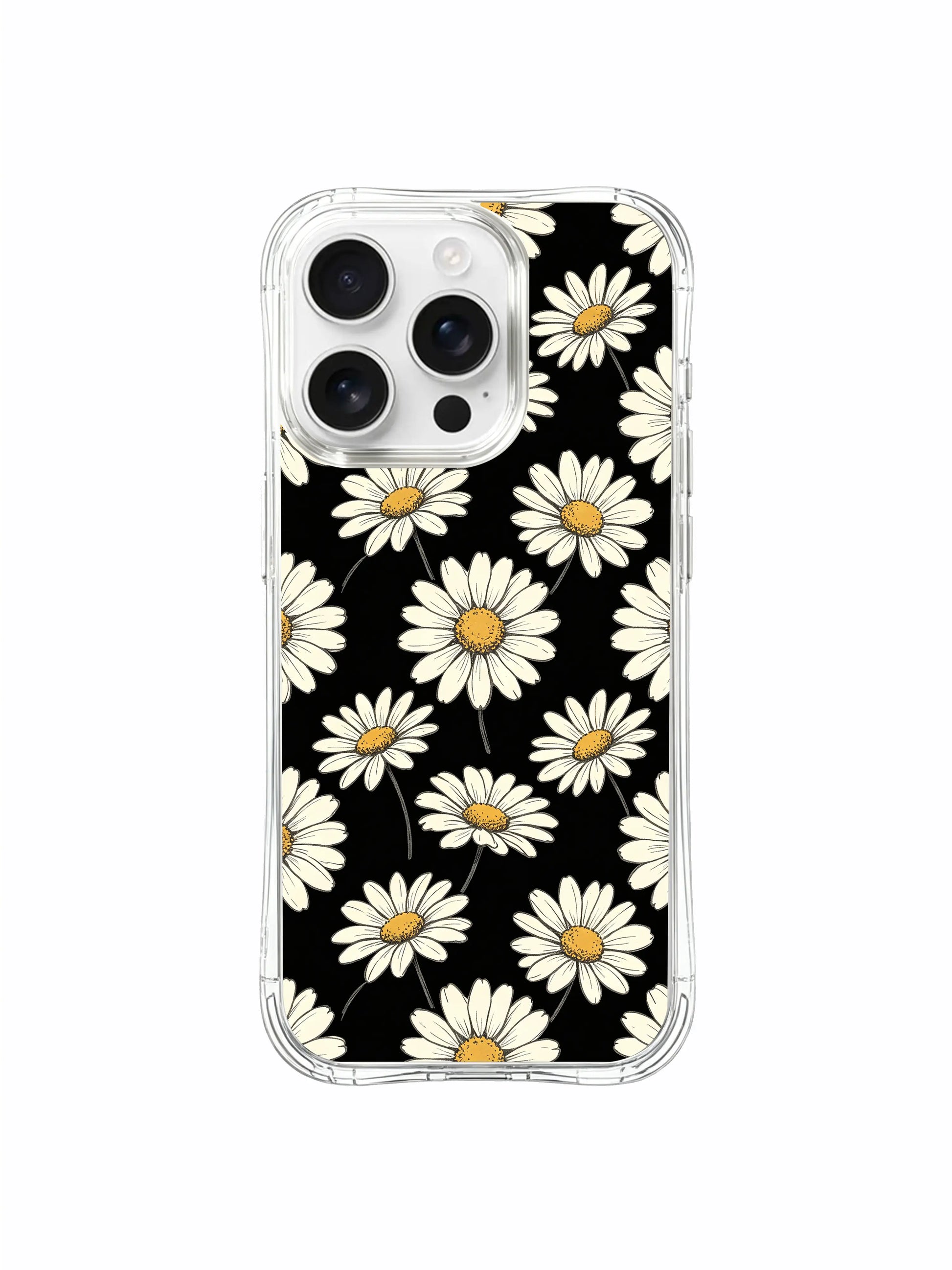 PhoneCasing iPhone 16 Pro Max Case with the moody dark background and bright white daisies, part of Daisy Vale’s Black Night collection for a unique artistic touch.