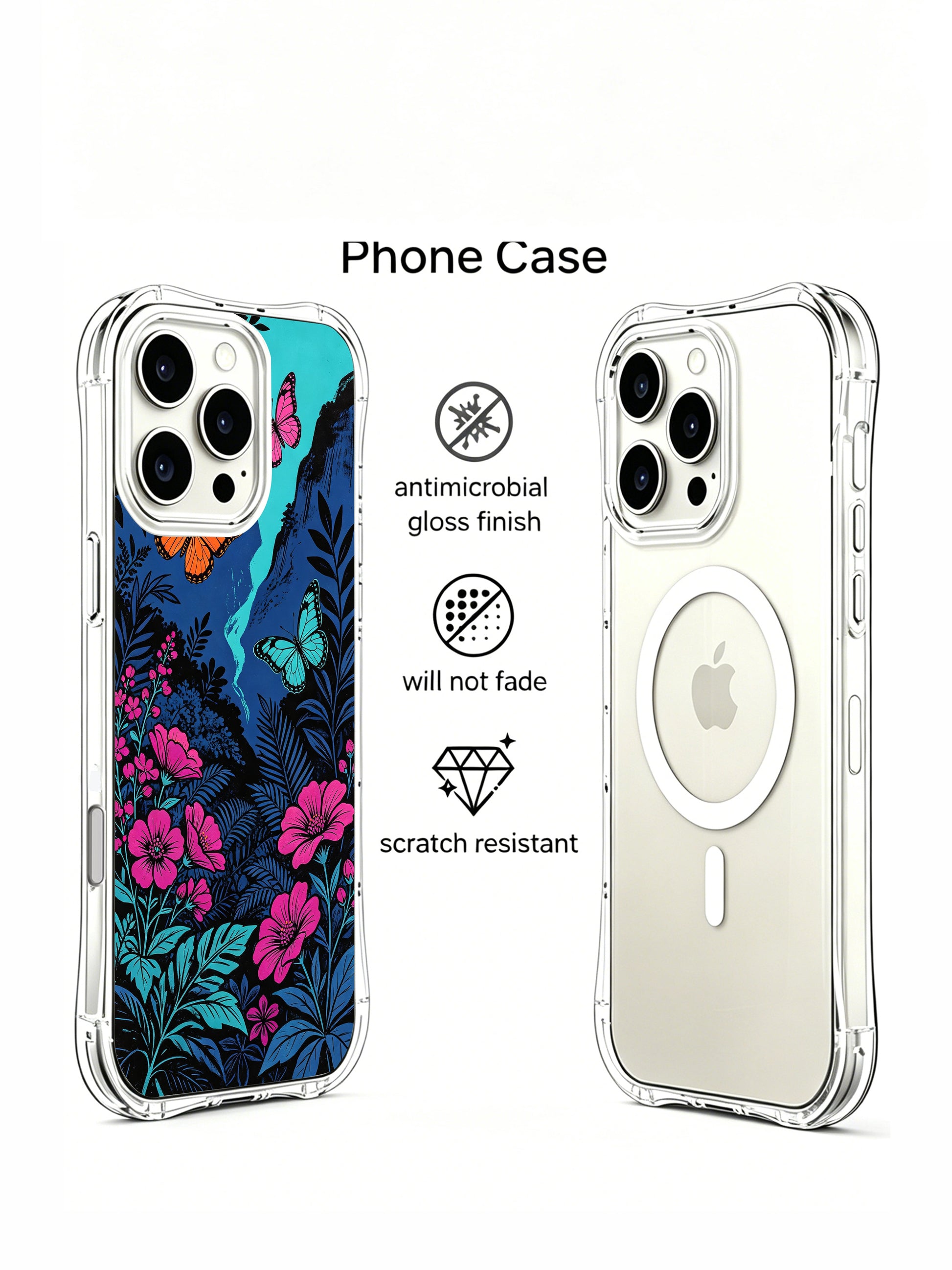 PhoneCasing dark floral adventure art on an iPhone 16 Pro Max Case, a whimsical scene of butterflies exploring a secret valley by Aurora Bloom