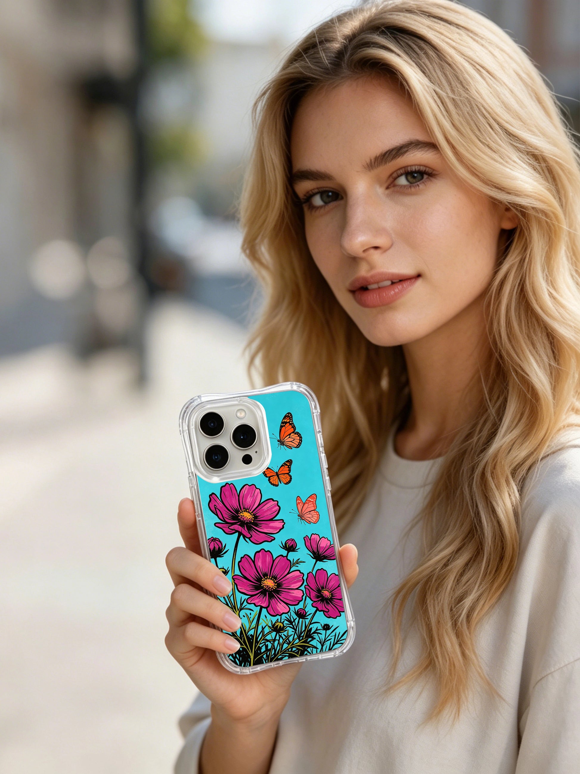 PhoneCasing dreamy floral and butterfly illustration on an iPhone 16 Pro Max Case, capturing the feeling of a warm summer afternoon by Aurora Bloom.