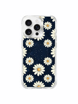 PhoneCasing iPhone 16 Pro Max Case with drop-resistant protection, featuring the Navy & Cream Daisies design by Daisy Vale.