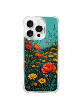 Fiery floral action artwork on an iPhone 16 Pro Max case